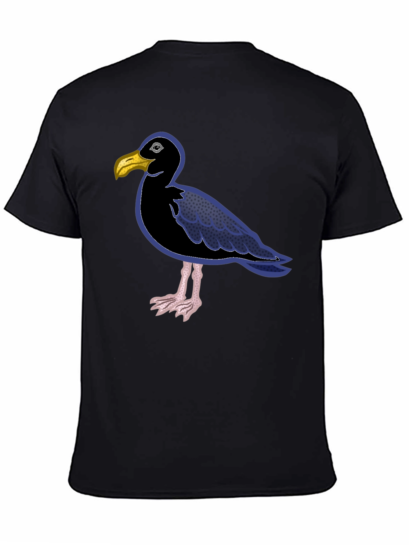 Black Black T-Shirt with Cartoon Seagull Design view 4