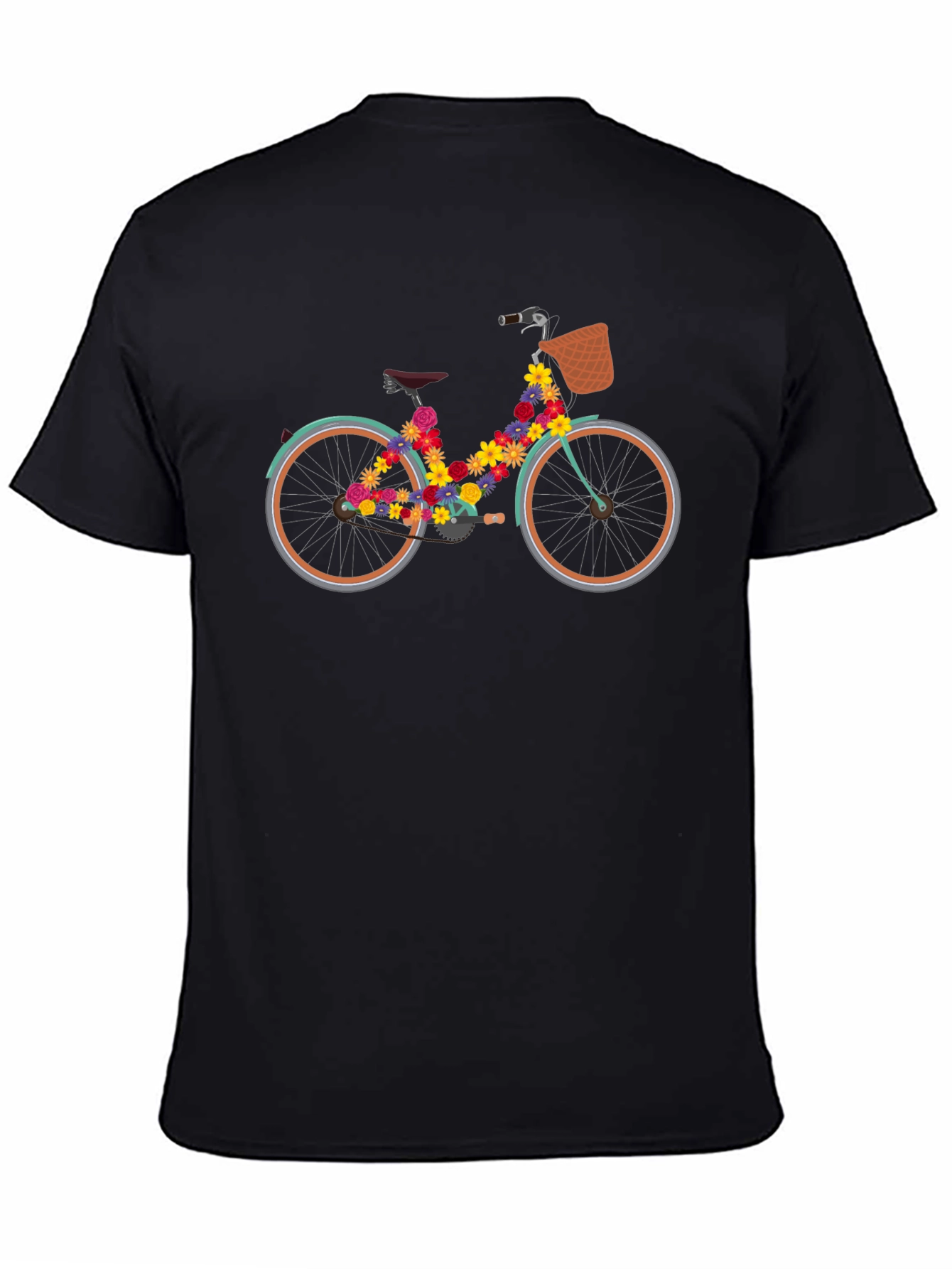 Black Floral Bicycle Graphic Tee - Stylish Black T-Shirt view 4