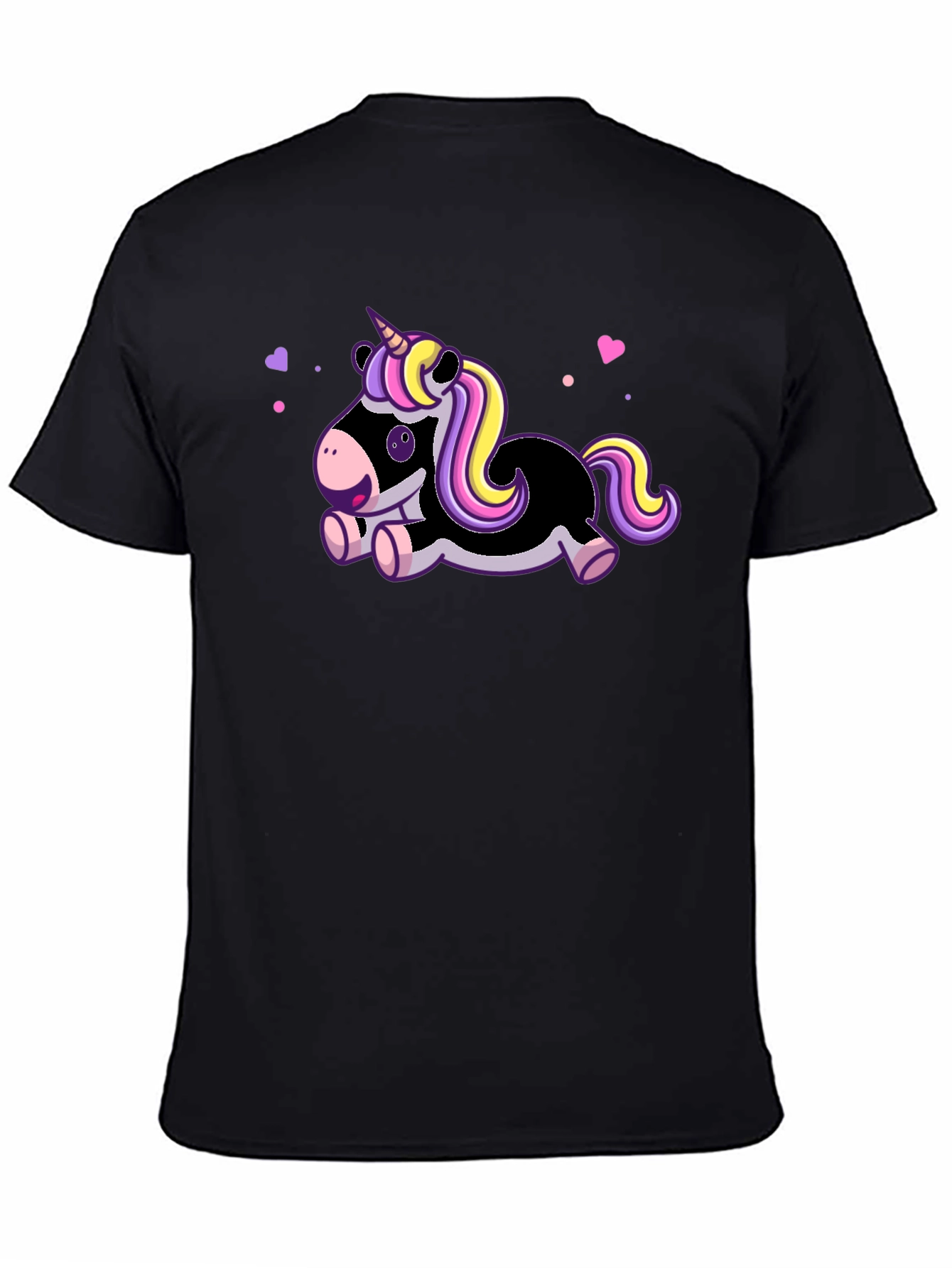Black Cute Cartoon Unicorn Black T-Shirt view 4