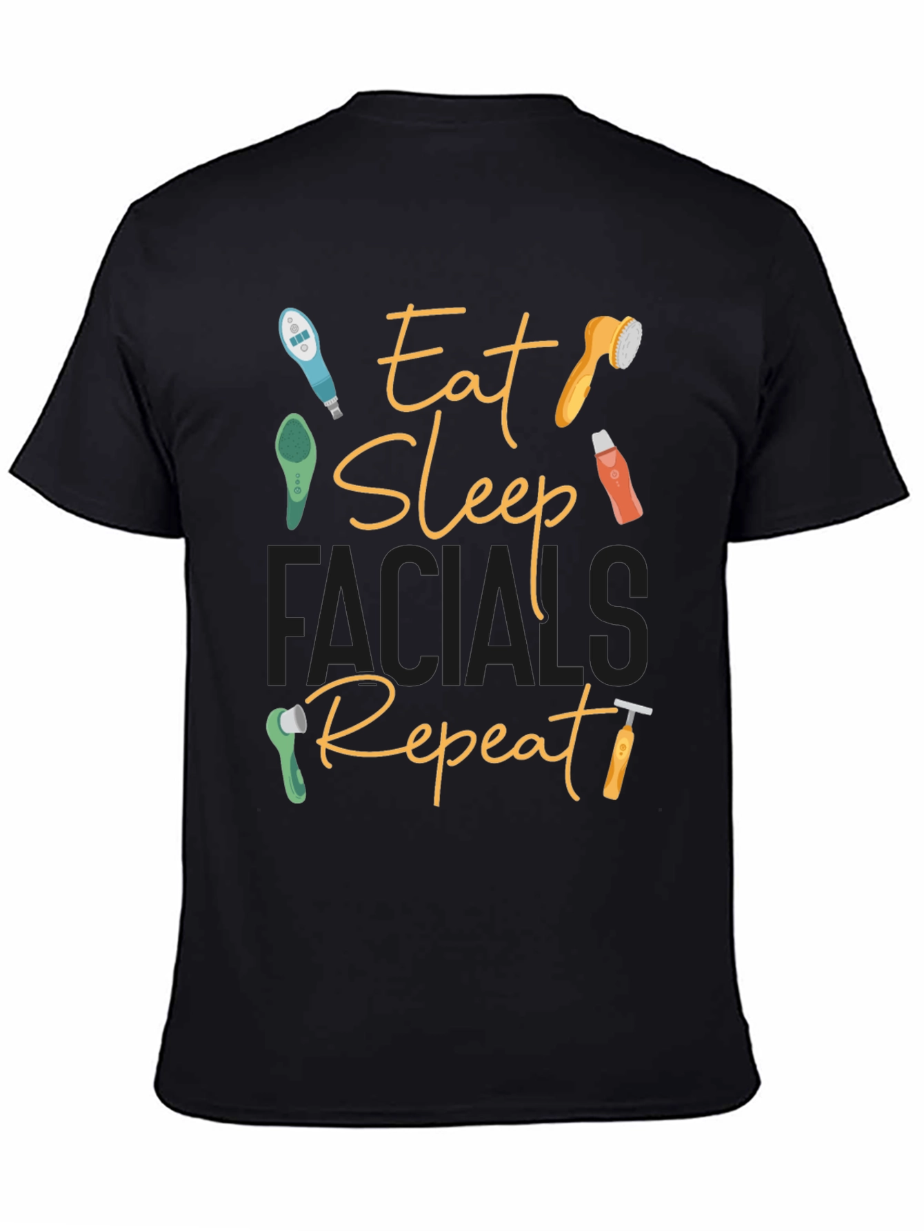 Black Eat Sleep Facials Repeat Graphic Tee view 4