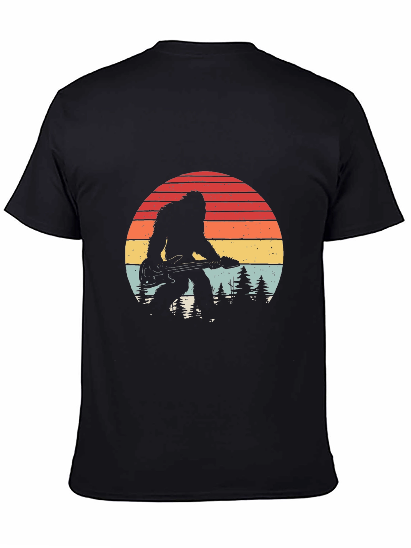 Black Bigfoot Guitarist Retro Graphic Tee view 4