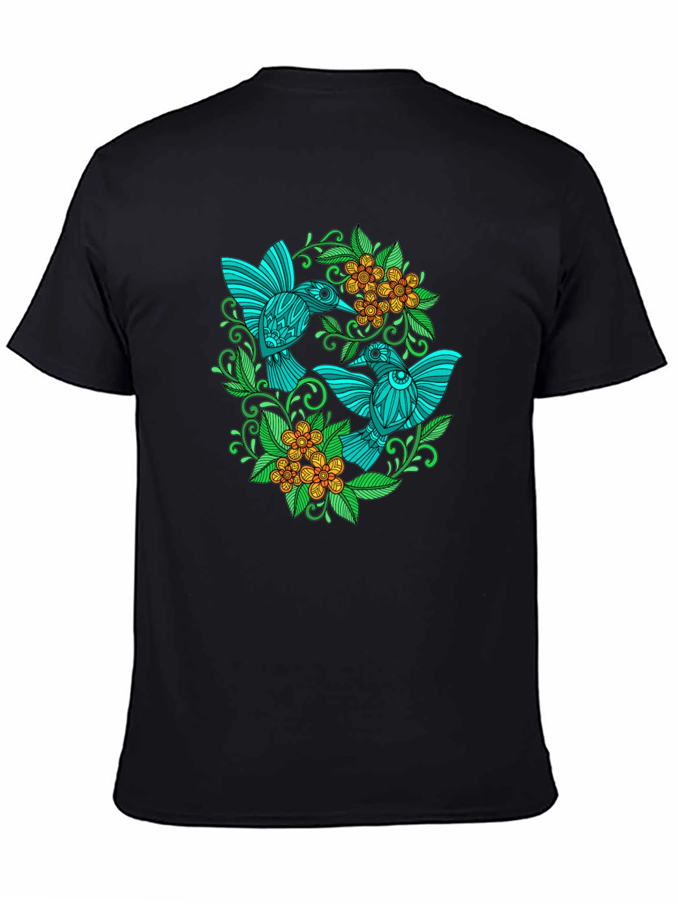 Black Hummingbird Floral T-Shirt - Black view 4