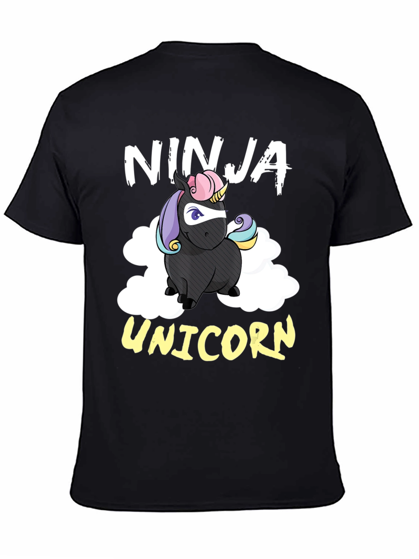 Black Ninja Unicorn Graphic Tee - Funny Cartoon T-Shirt view 4