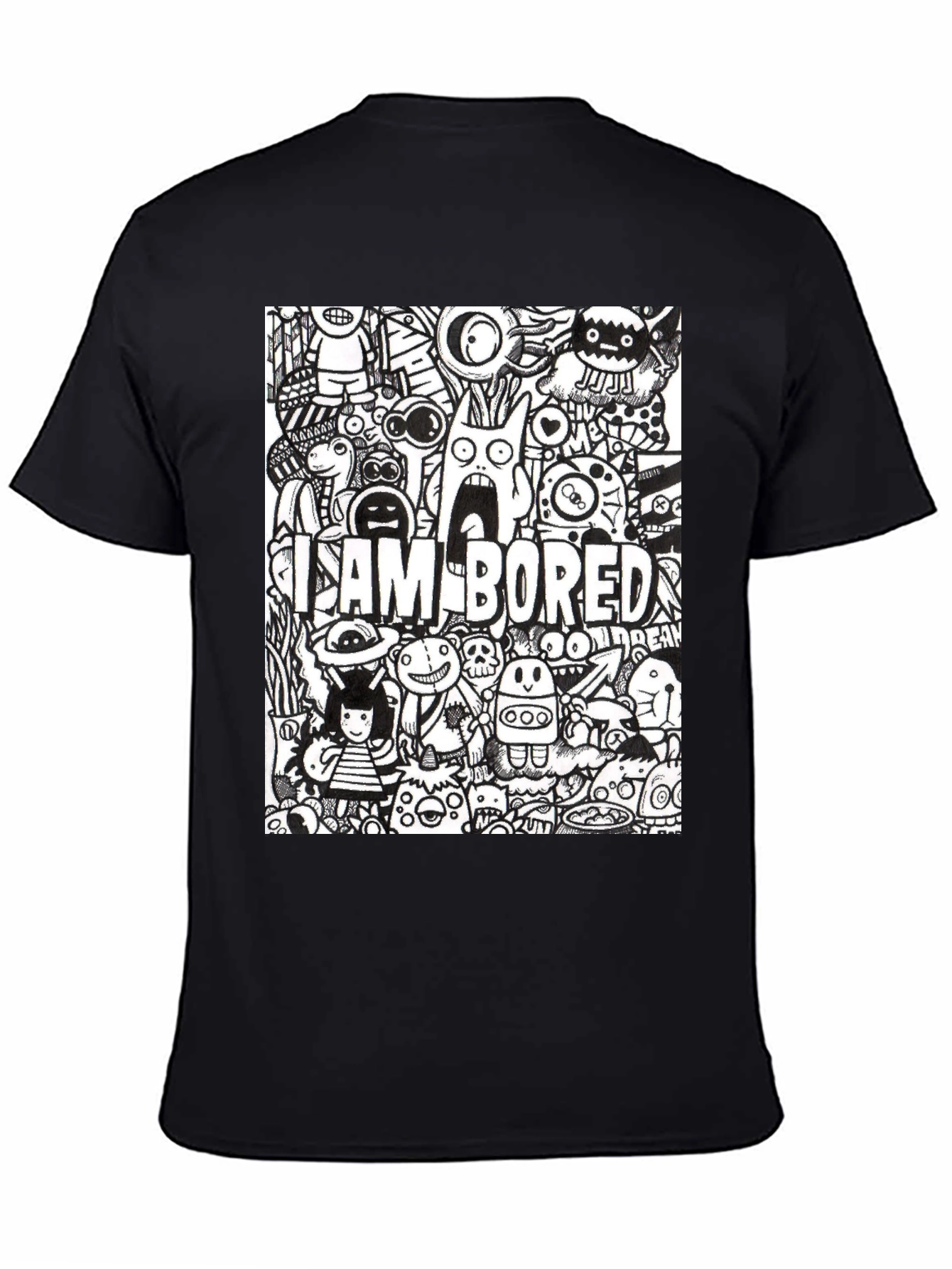 Black I Am Bored Doodle Art Graphic Tee view 4