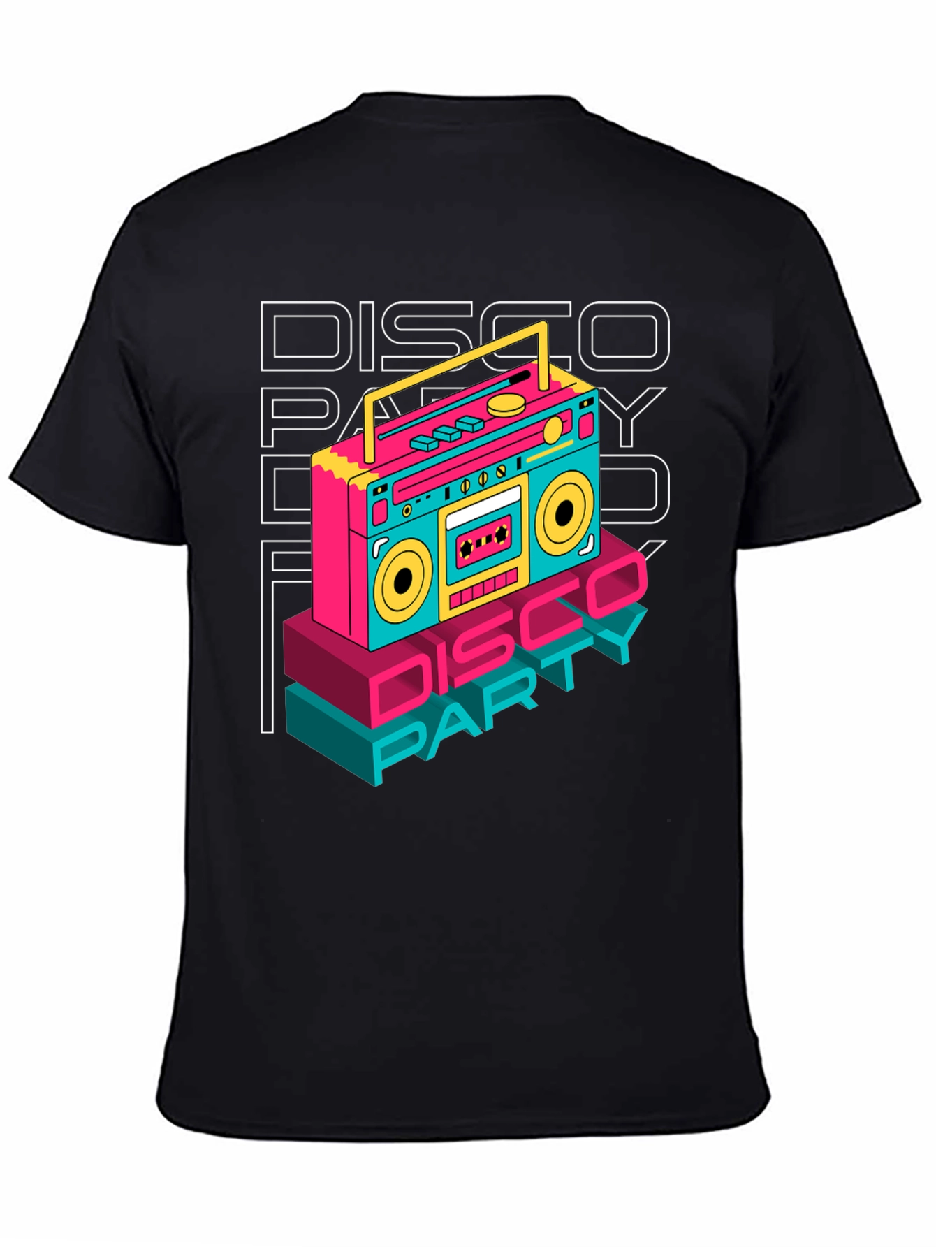 Black Retro Disco Party T-Shirt - Boombox Graphic view 4