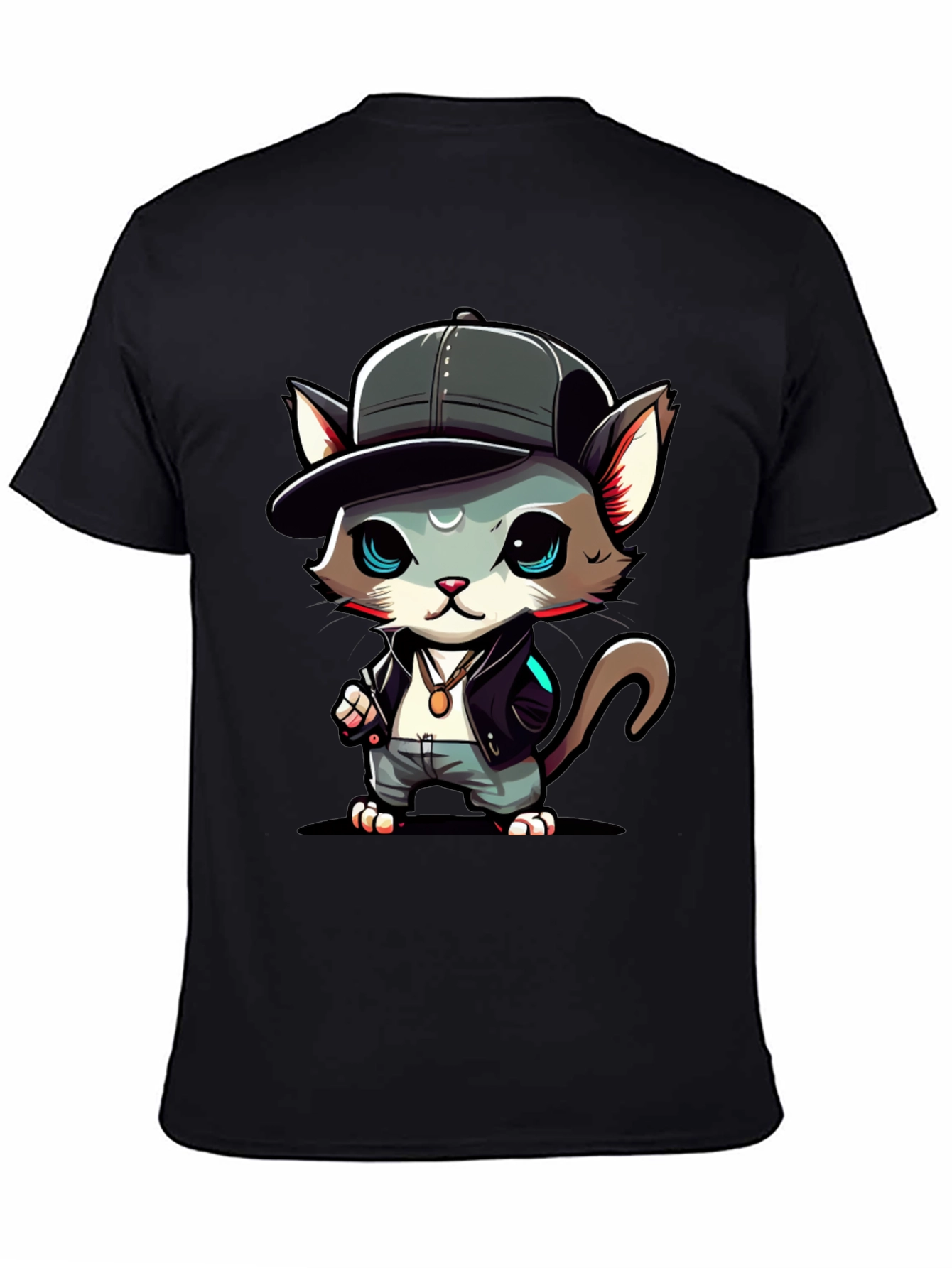 Black Cool Cat Cartoon T-Shirt view 4