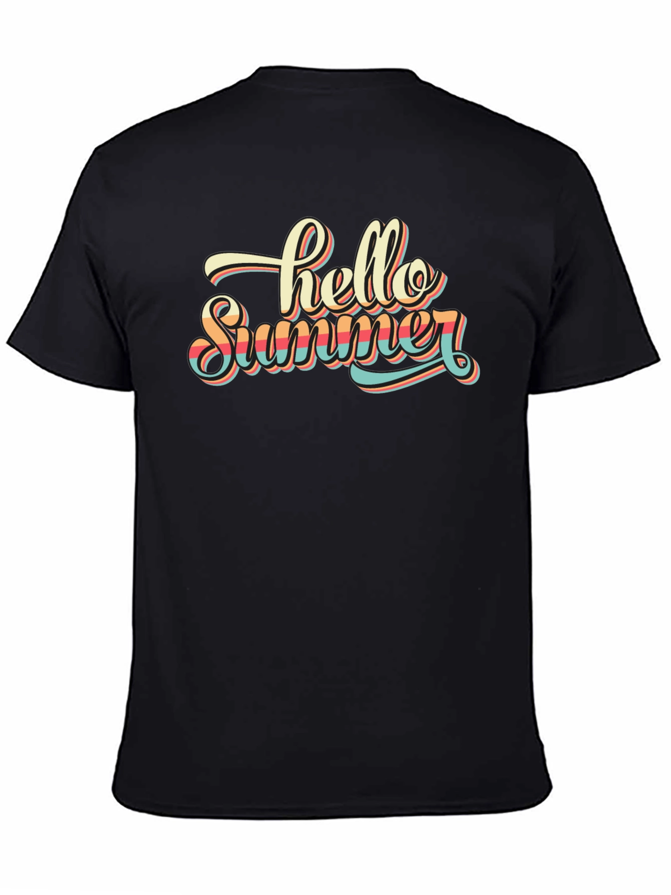 Black Hello Summer Graphic T-Shirt - Retro Style Black Tee view 4