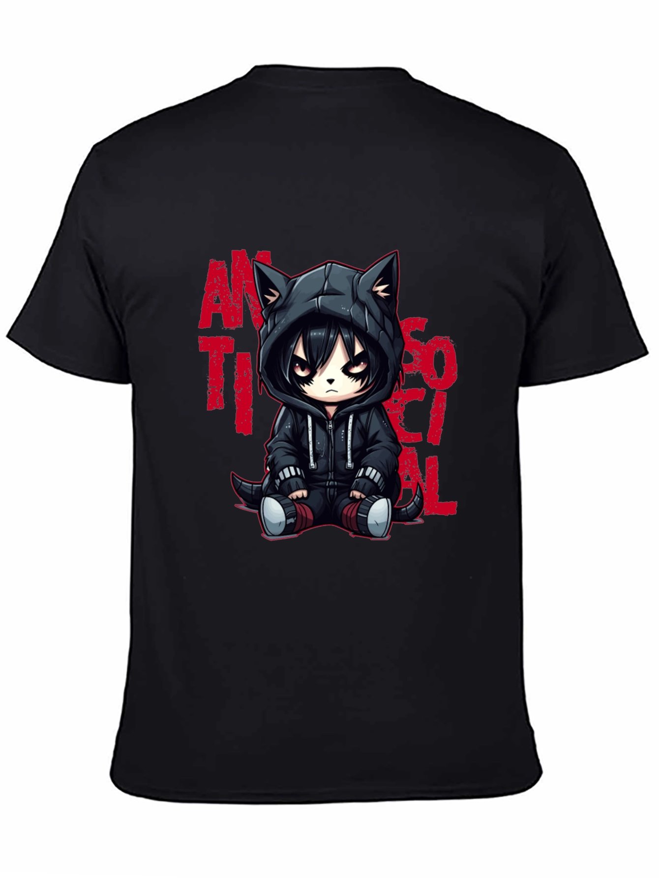 Black Anti-Social Cat T-Shirt view 4