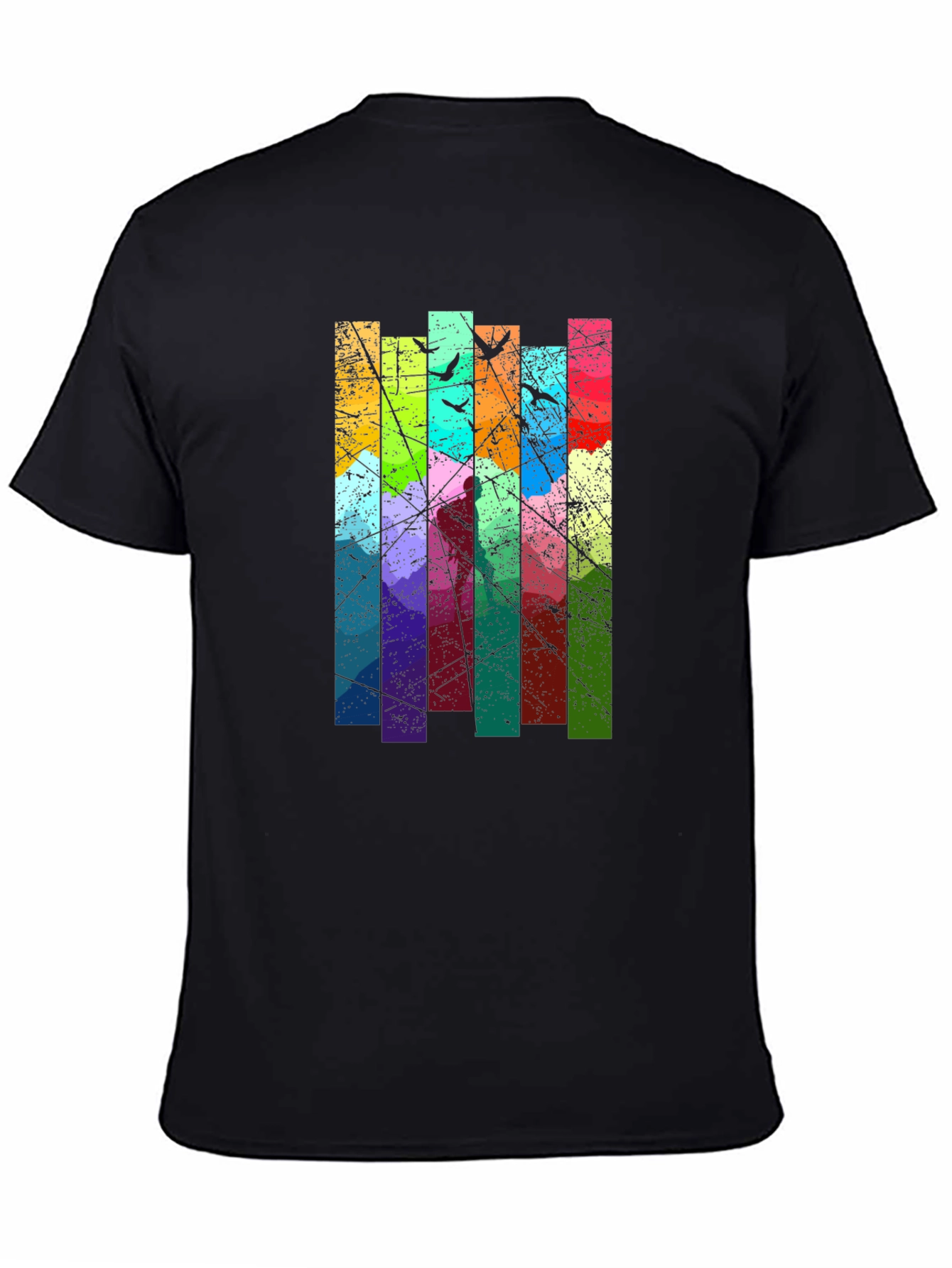 Black Abstract Art Birds on a Wire Graphic T-Shirt view 4