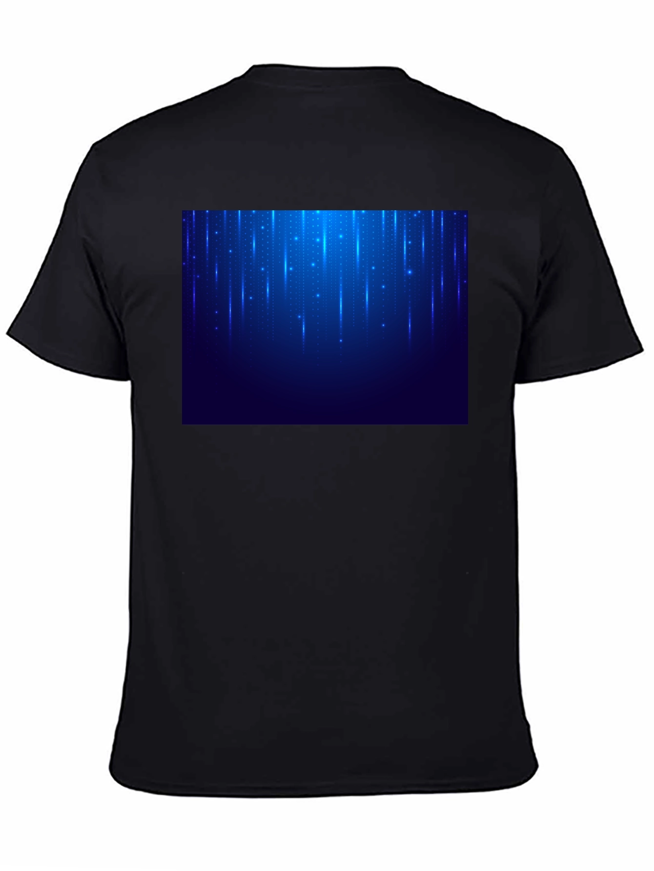 Black Men's Black T-Shirt with Blue Light Design view 4
