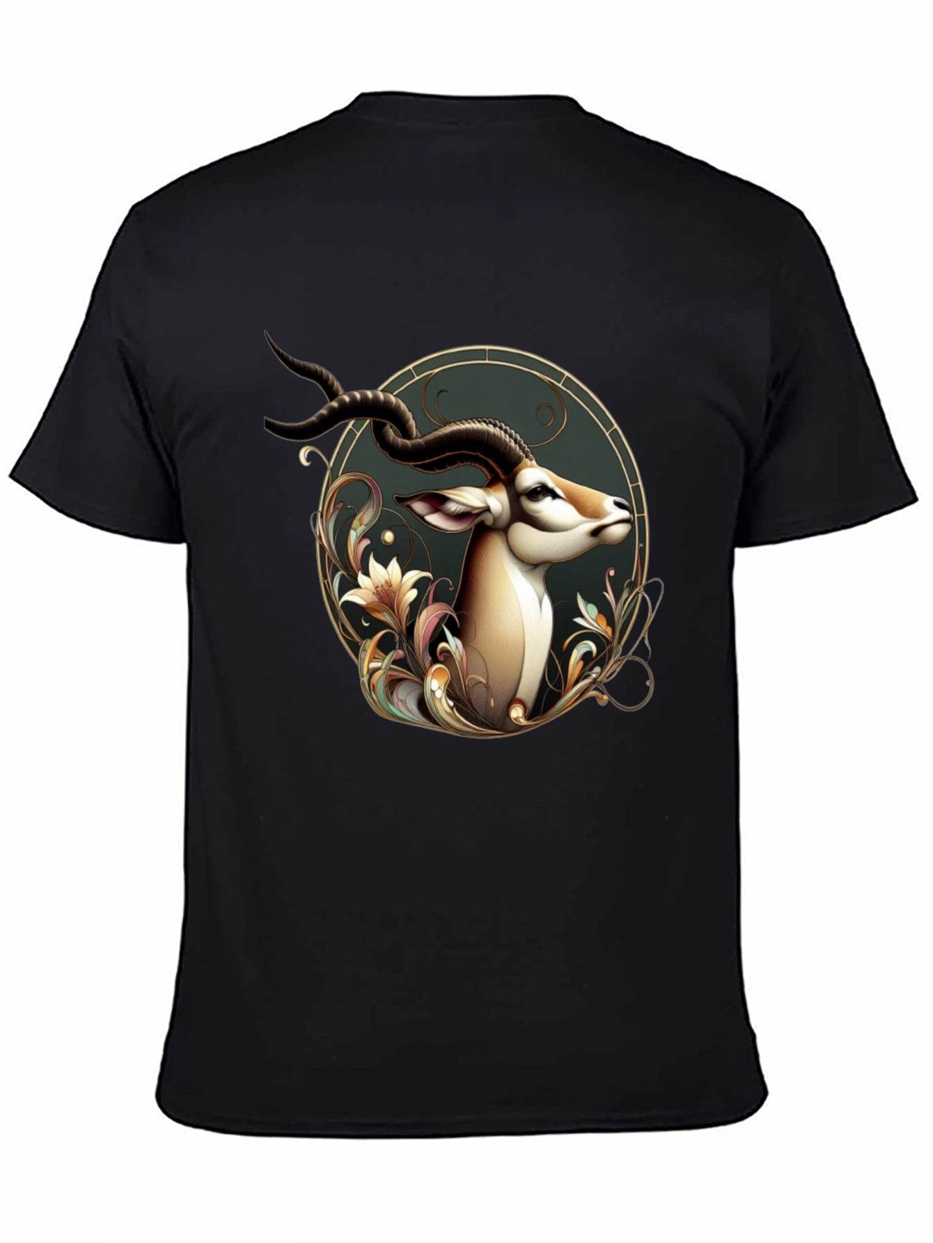 Black Elegant Antelope Graphic Tee - Men's Black T-Shirt view 4