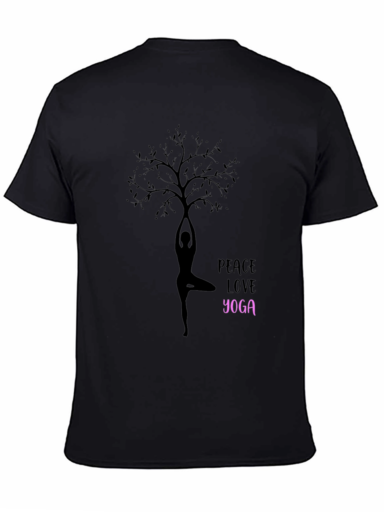 Black Peace Love Yoga T-Shirt - Black Cotton Blend Tee view 4