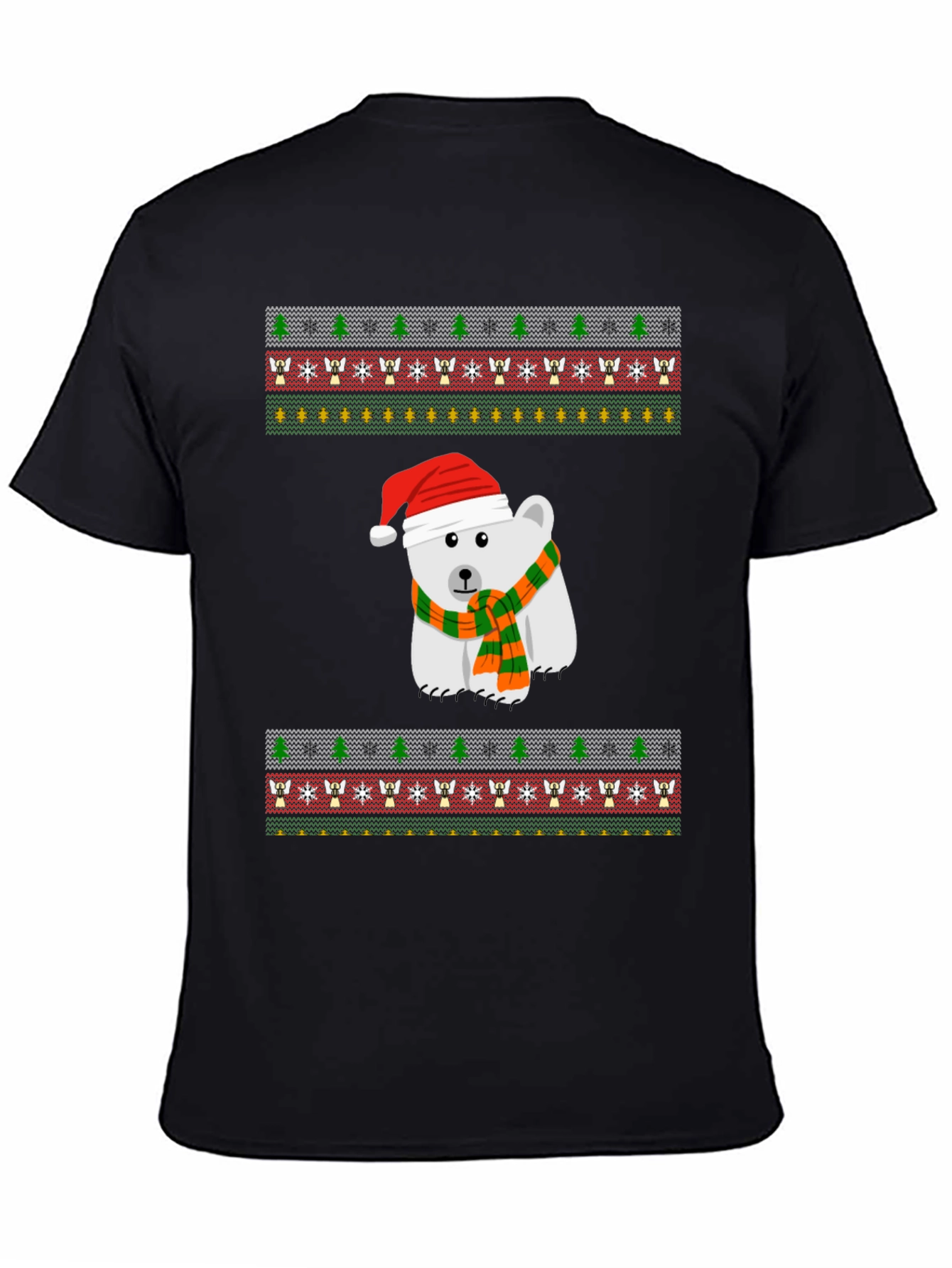Black Festive Polar Bear Holiday T-Shirt view 4