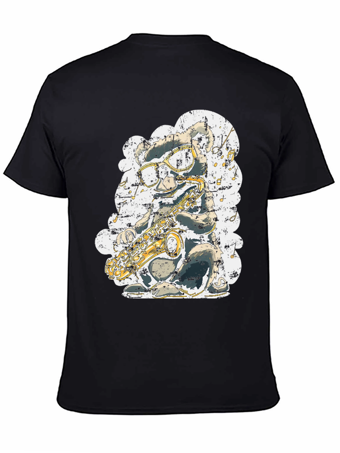 Black Cool Cartoon Mouse Saxophone Player Graphic T-Shirt view 4