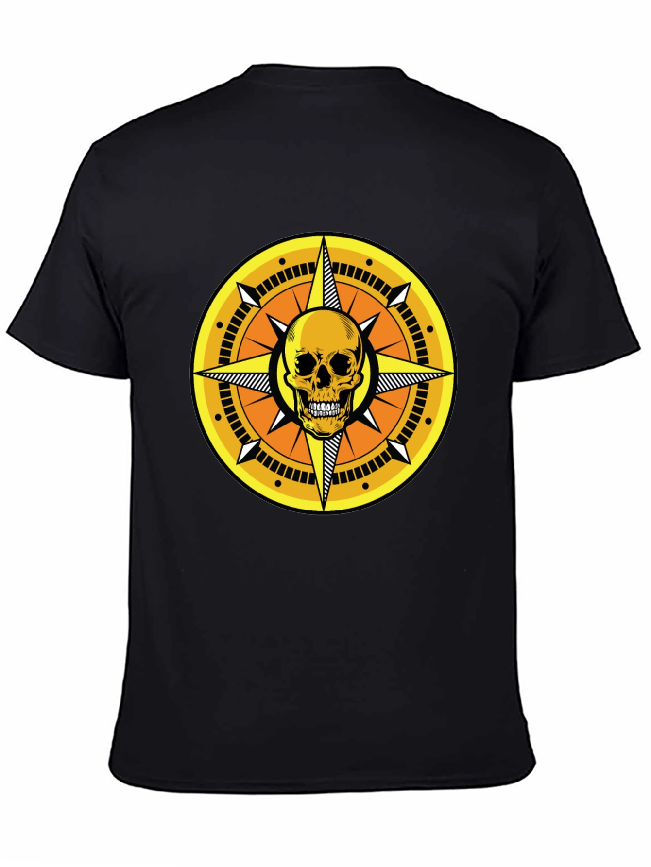 Black Skull Compass Graphic Tee - Black Cotton Shirt view 4