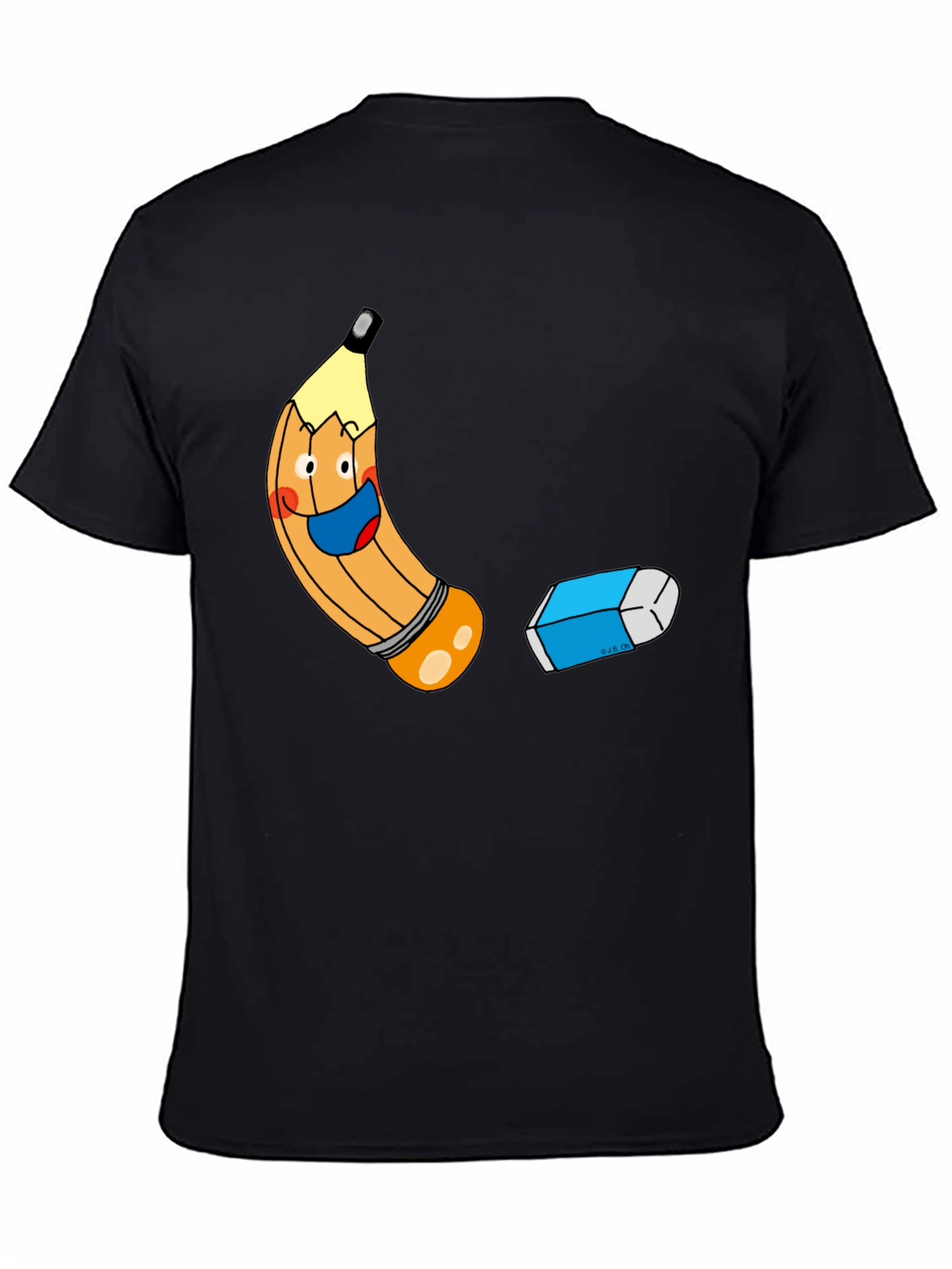 Black Cartoon Pencil & Eraser Graphic Tee view 4