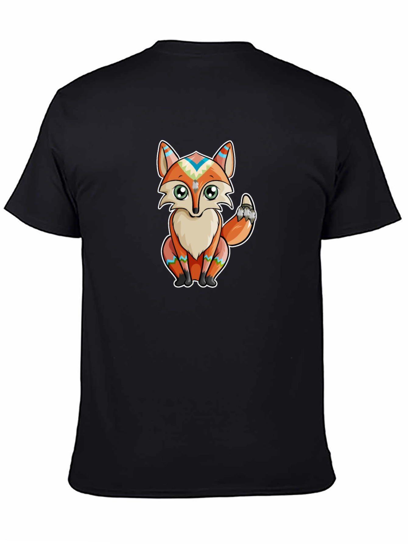 Black Tribal Fox Graphic T-Shirt - Black Crew Neck view 4