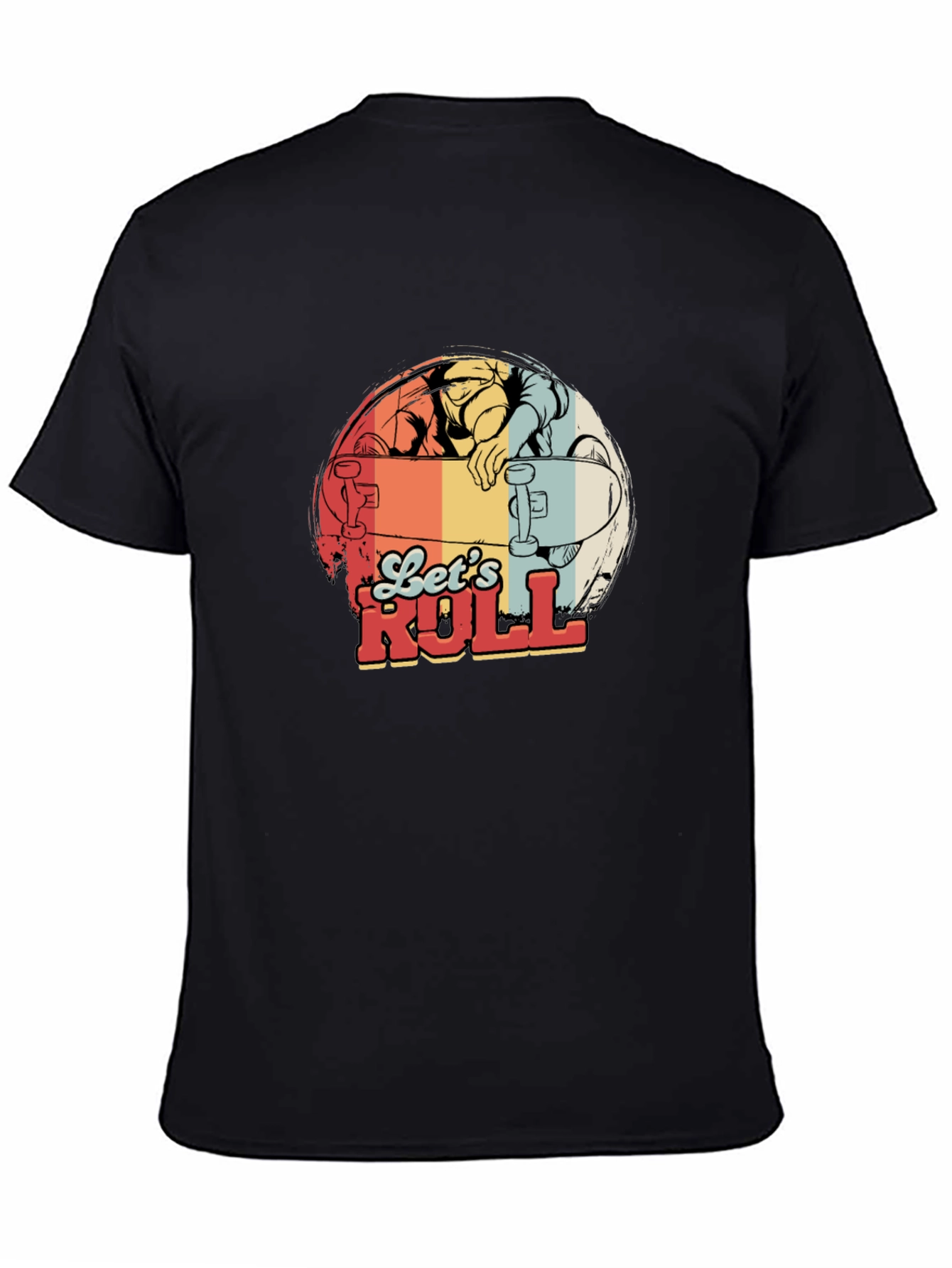 Black Let's Roll Skateboard Graphic T-Shirt view 4
