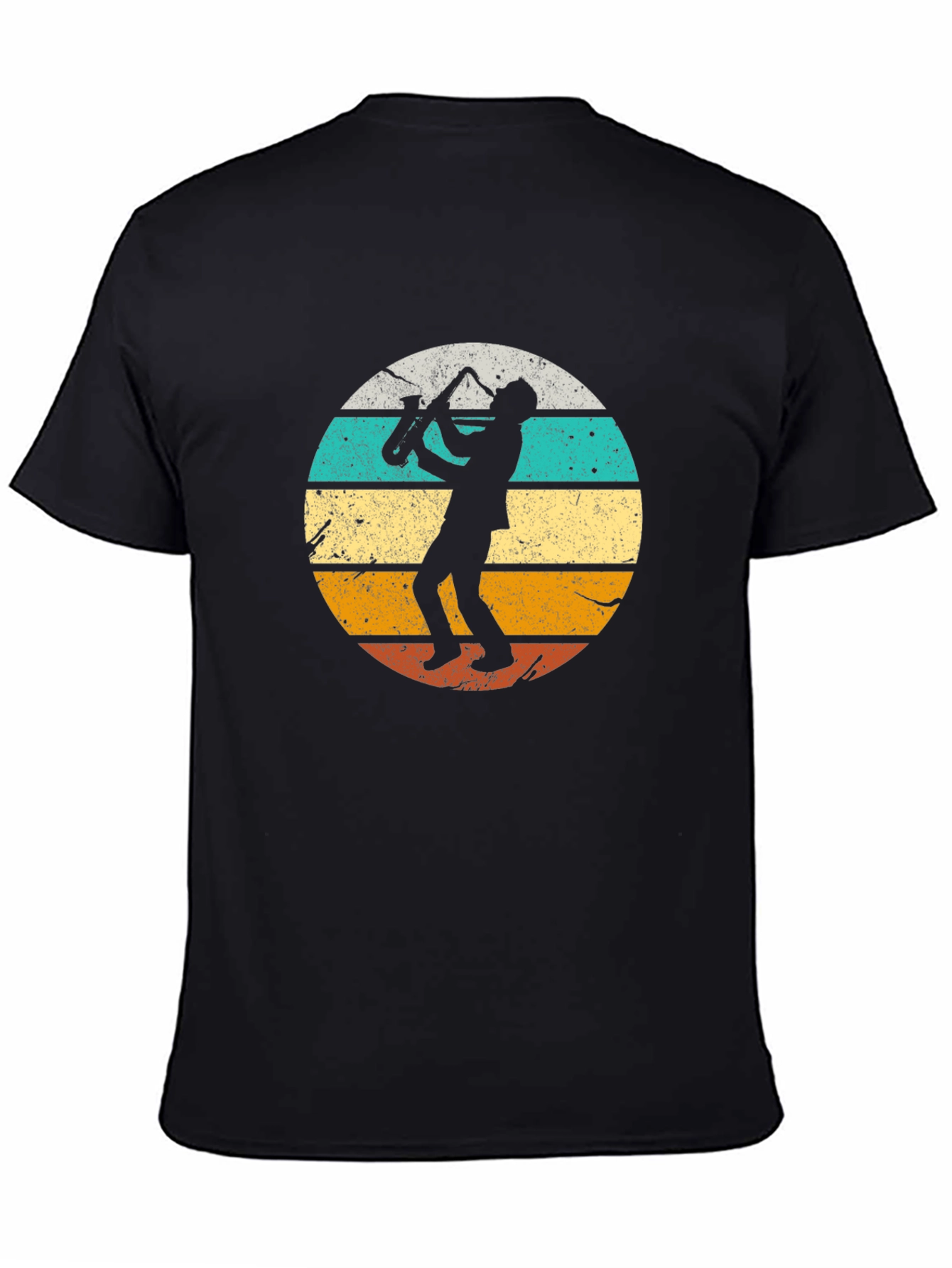 Black Retro Saxophone Player Black T-Shirt view 4