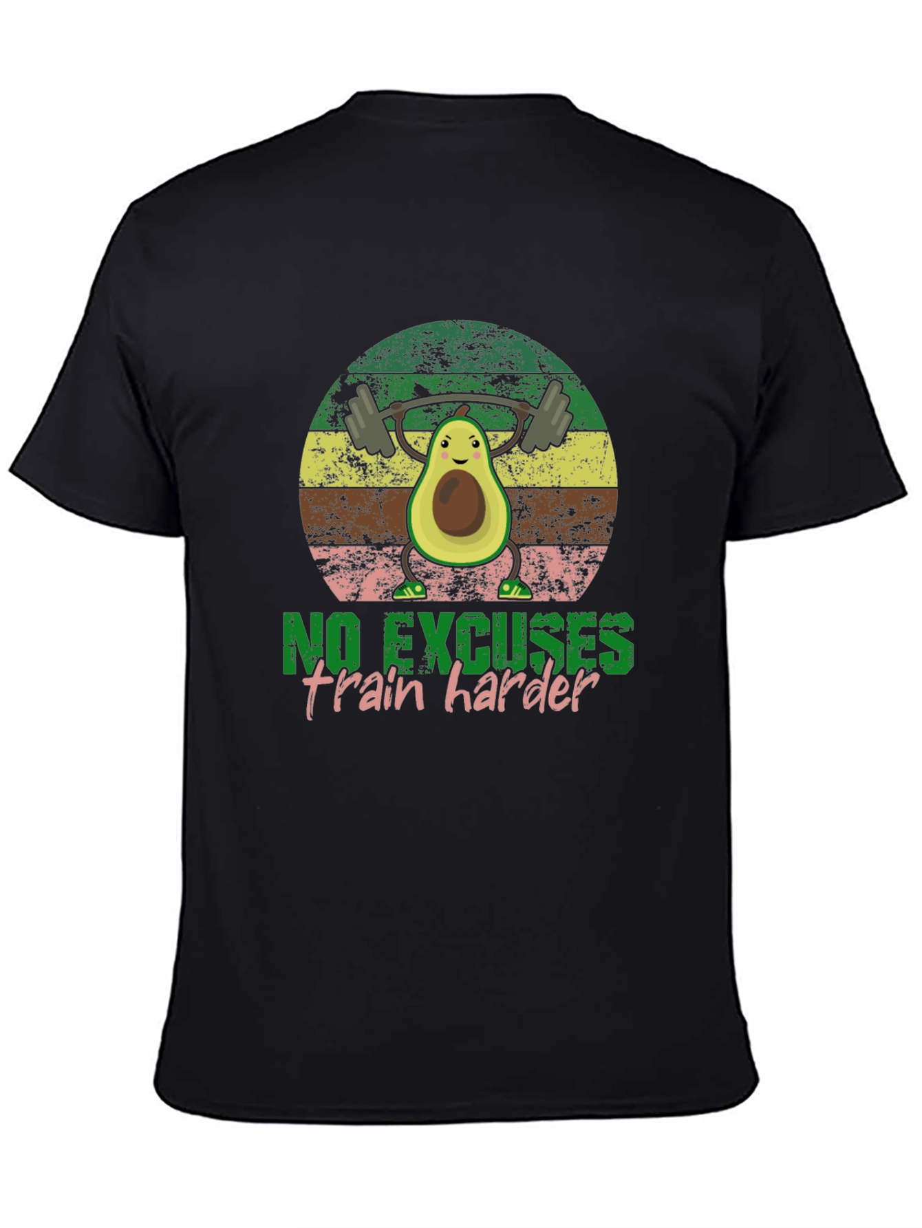 Black Funny Avocado Gym T-Shirt - No Excuses view 4