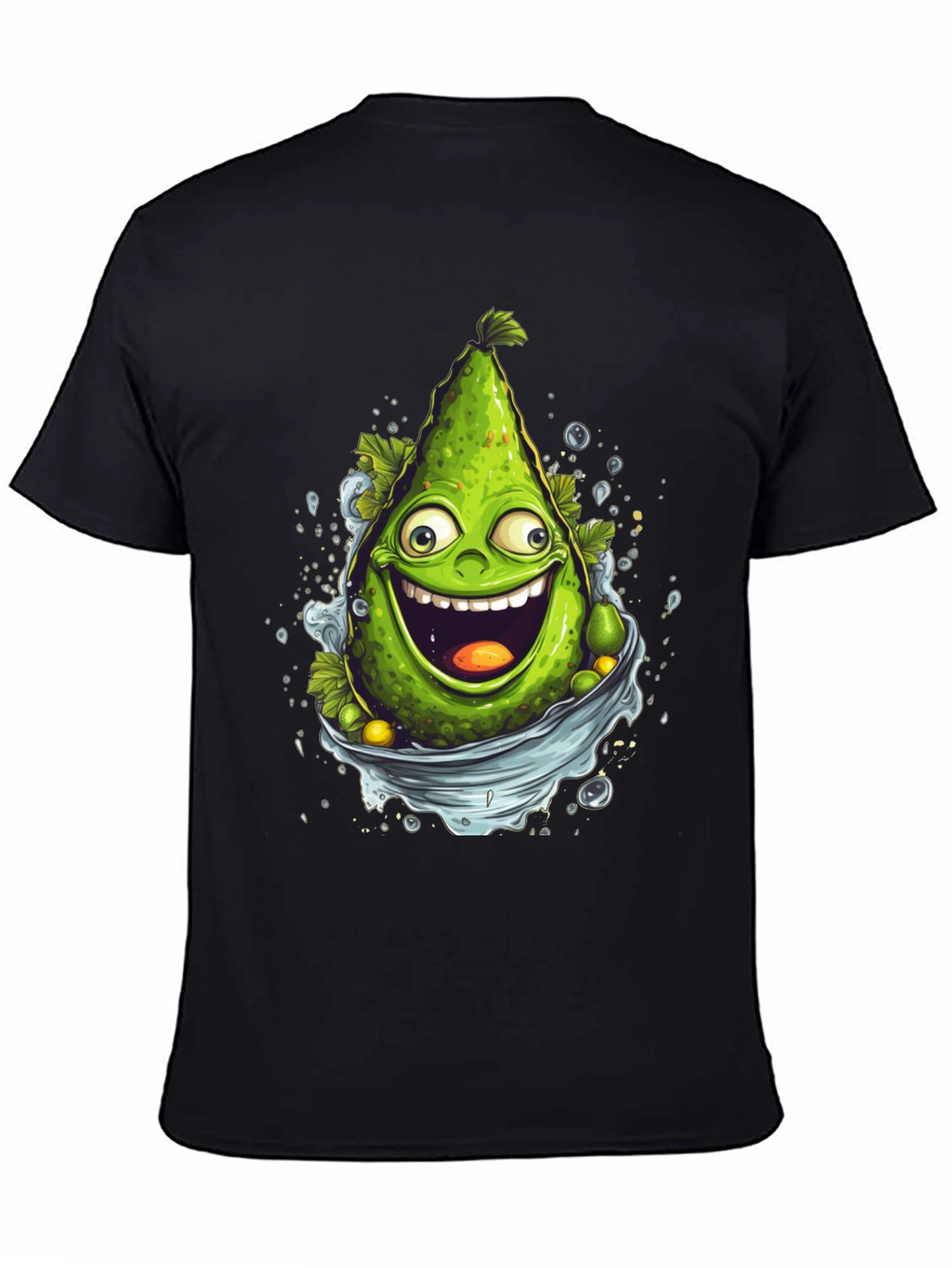 Black Funny Avocado Cartoon Graphic T-Shirt view 4