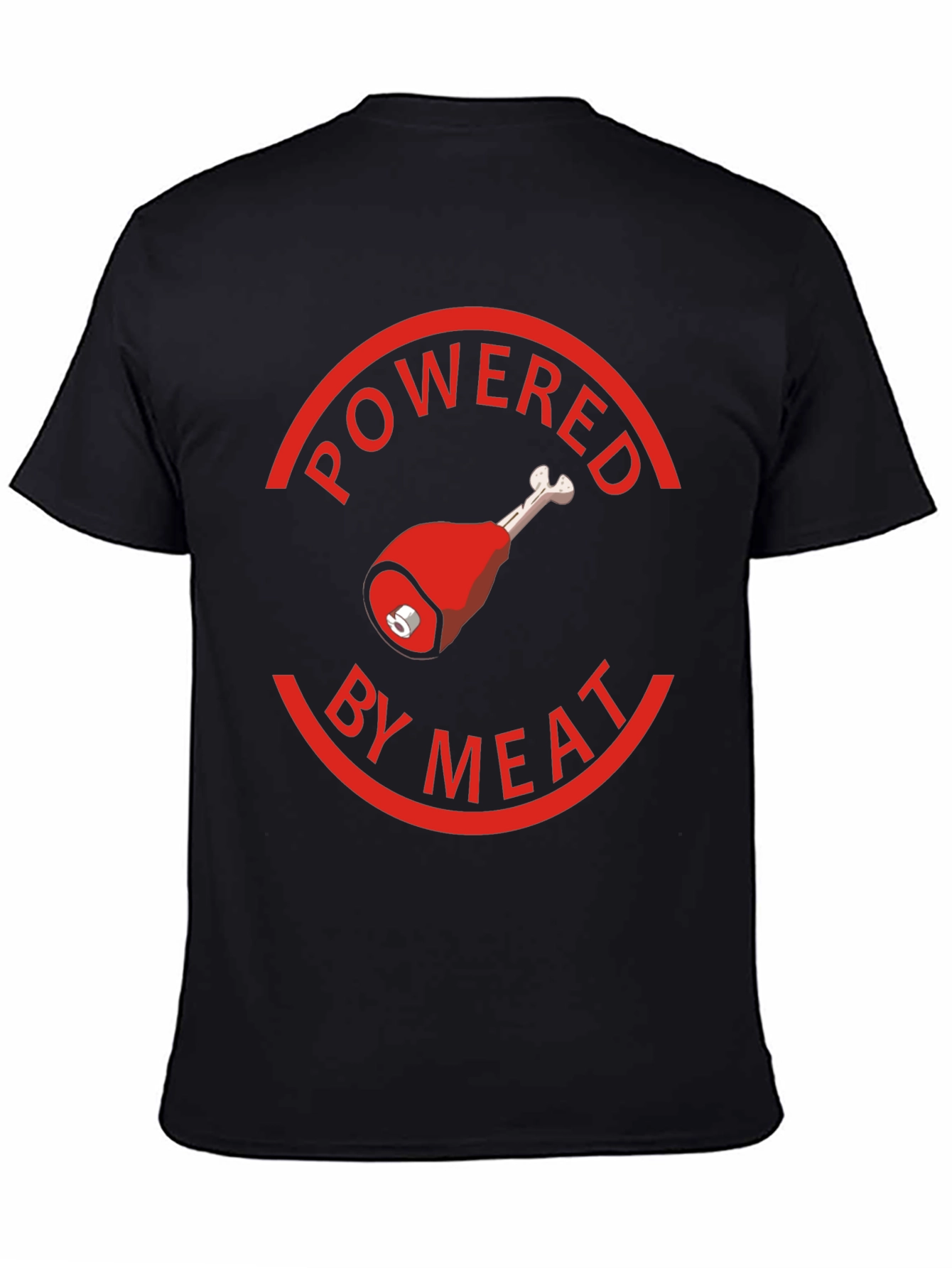Black Powered By Meat T-Shirt - Novelty Graphic Tee view 4