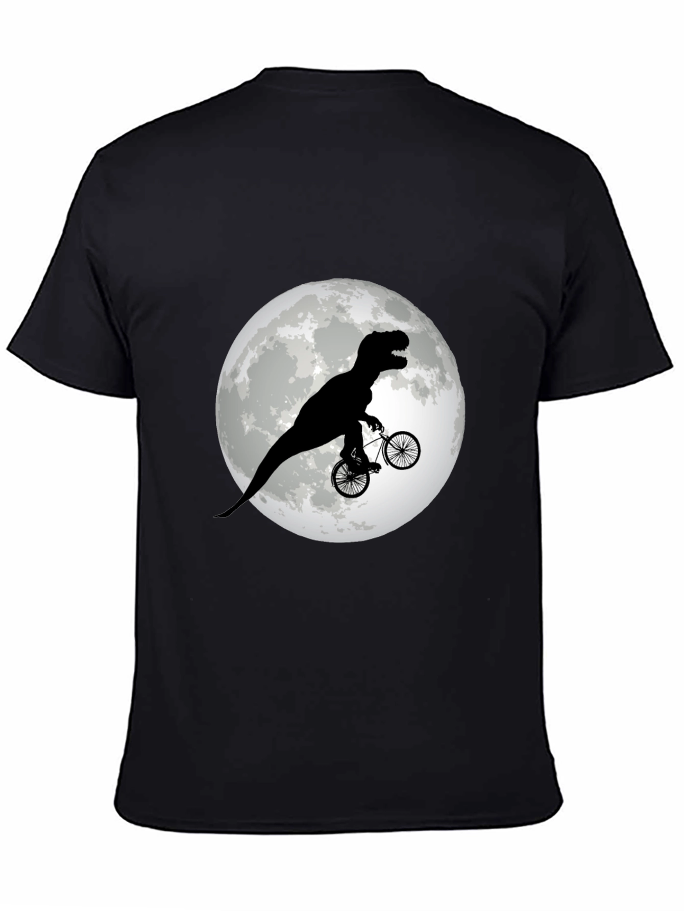 Black Dino Biker T-Shirt - Funny T-Rex Riding Bicycle Moon Tee view 4