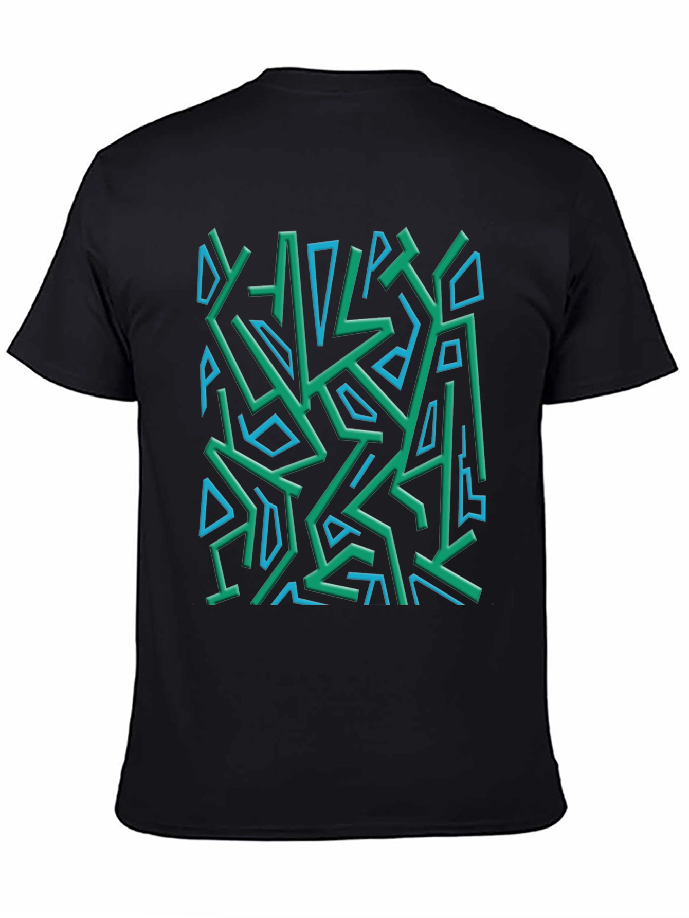 Black Abstract Geometric Print Crew Neck Tee view 4