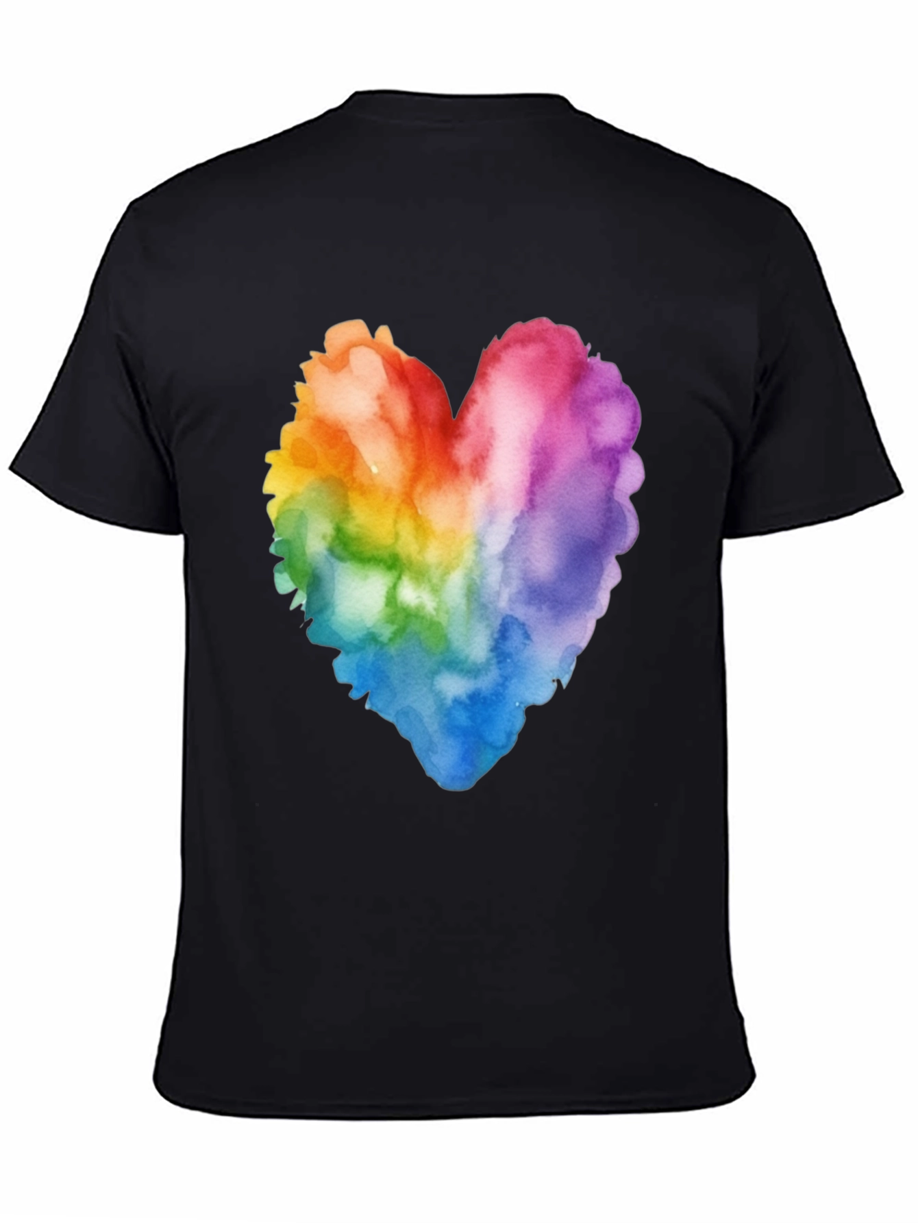 Black Rainbow Heart Watercolor T-Shirt - Pride Style view 4