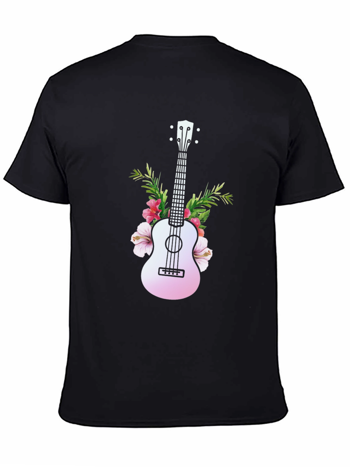 Black Tropical Ukulele Graphic Tee - Black Cotton T-Shirt view 4