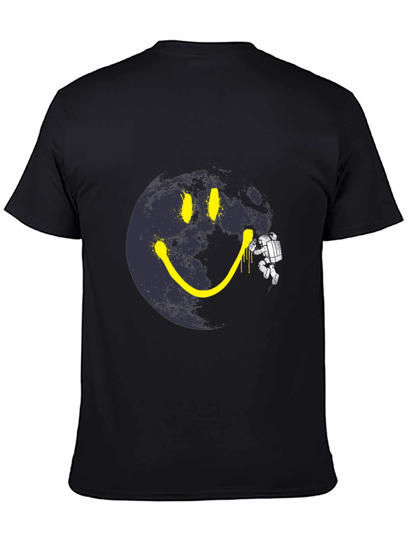 Black Astronaut Moon Smile T-Shirt - Black Cotton Graphic Tee view 4