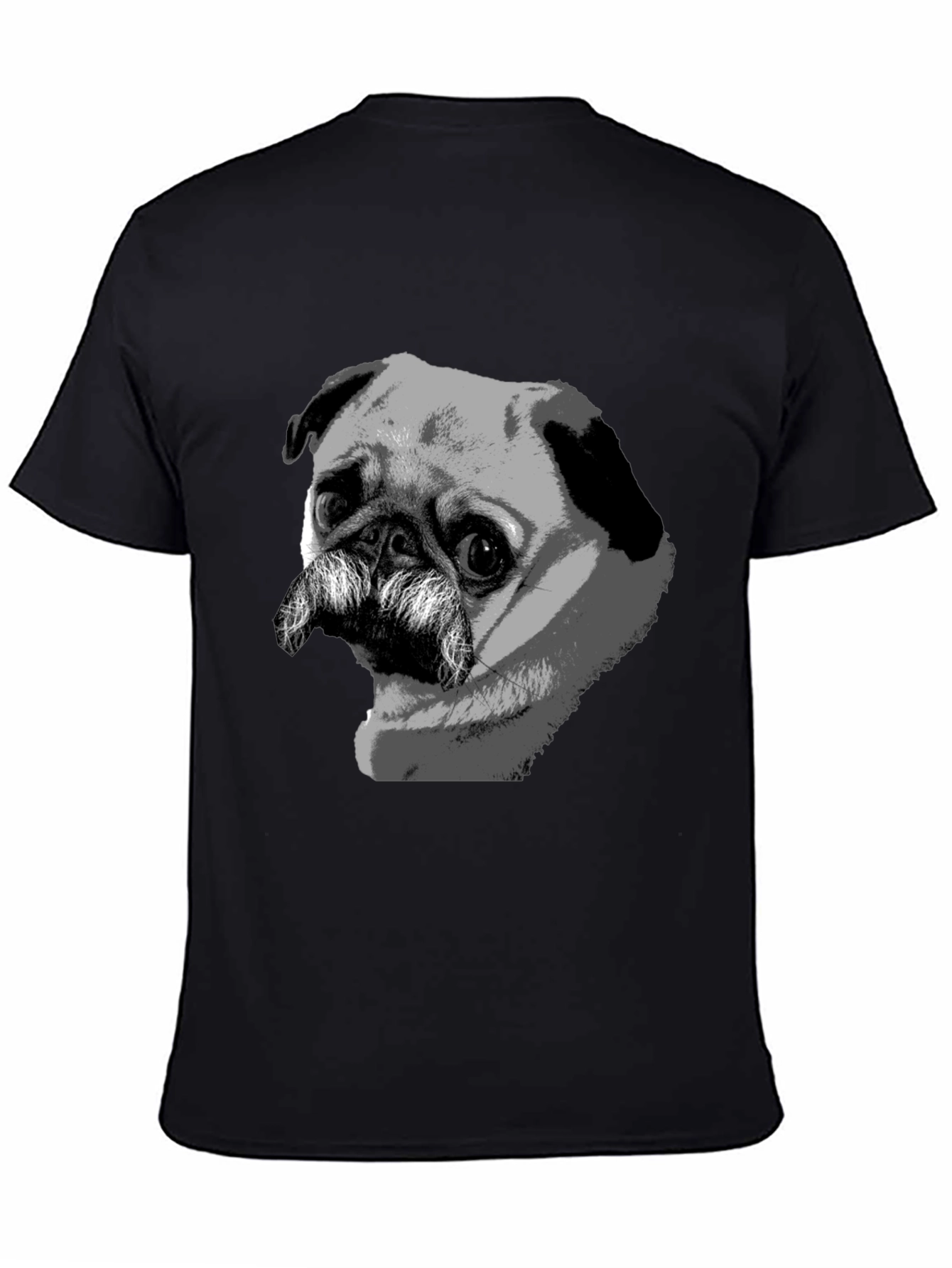 Black Pug Mustache Graphic Black T-Shirt view 4