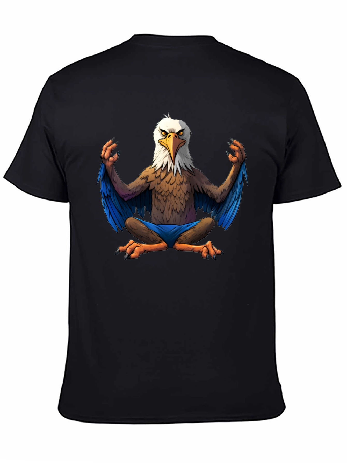Black Meditating Eagle Cartoon T-Shirt view 4