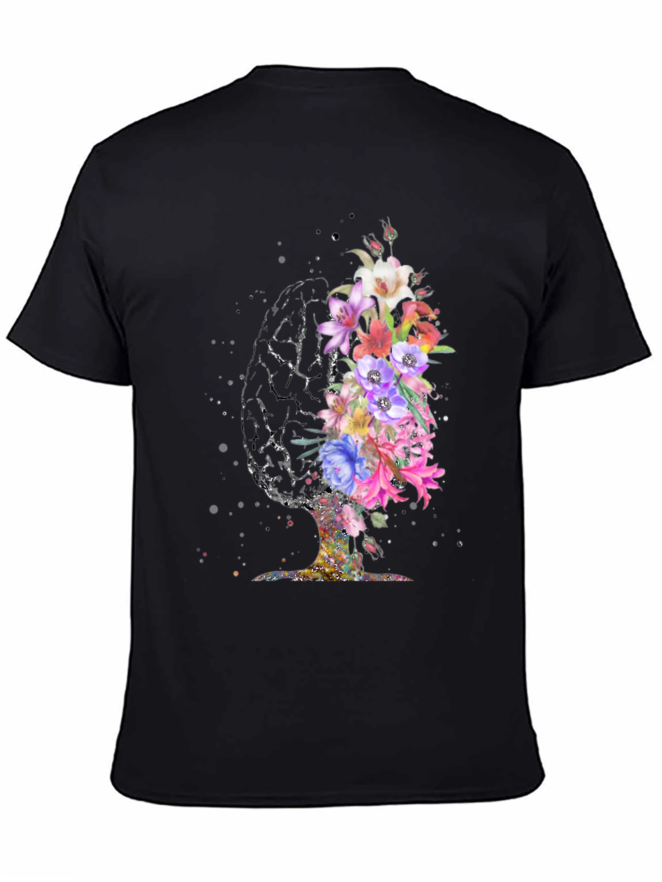 Black Floral Brain Graphic T-Shirt view 4