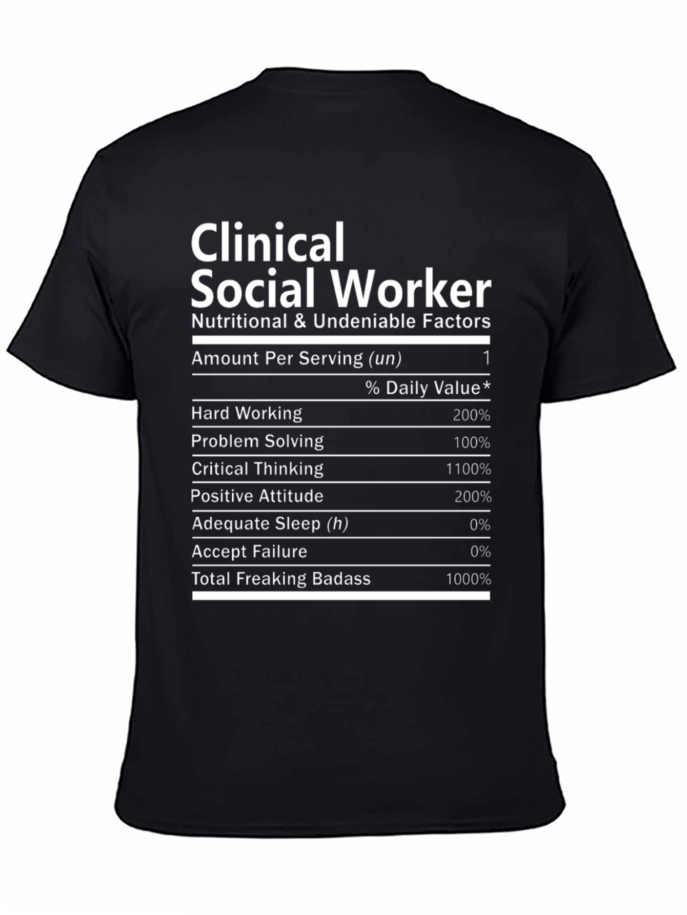 Black Clinical Social Worker Nutrition Facts Novelty T-Shirt view 4