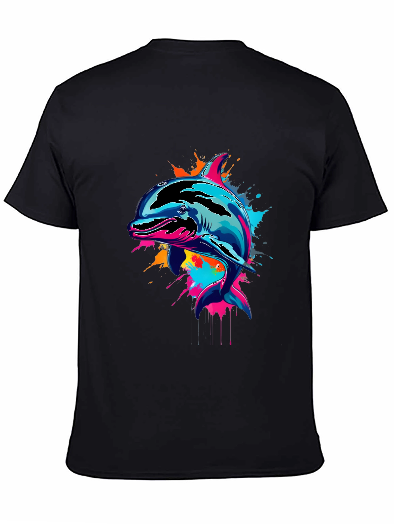 Black Vibrant Dolphin Graphic Tee - Men's Black T-Shirt view 4