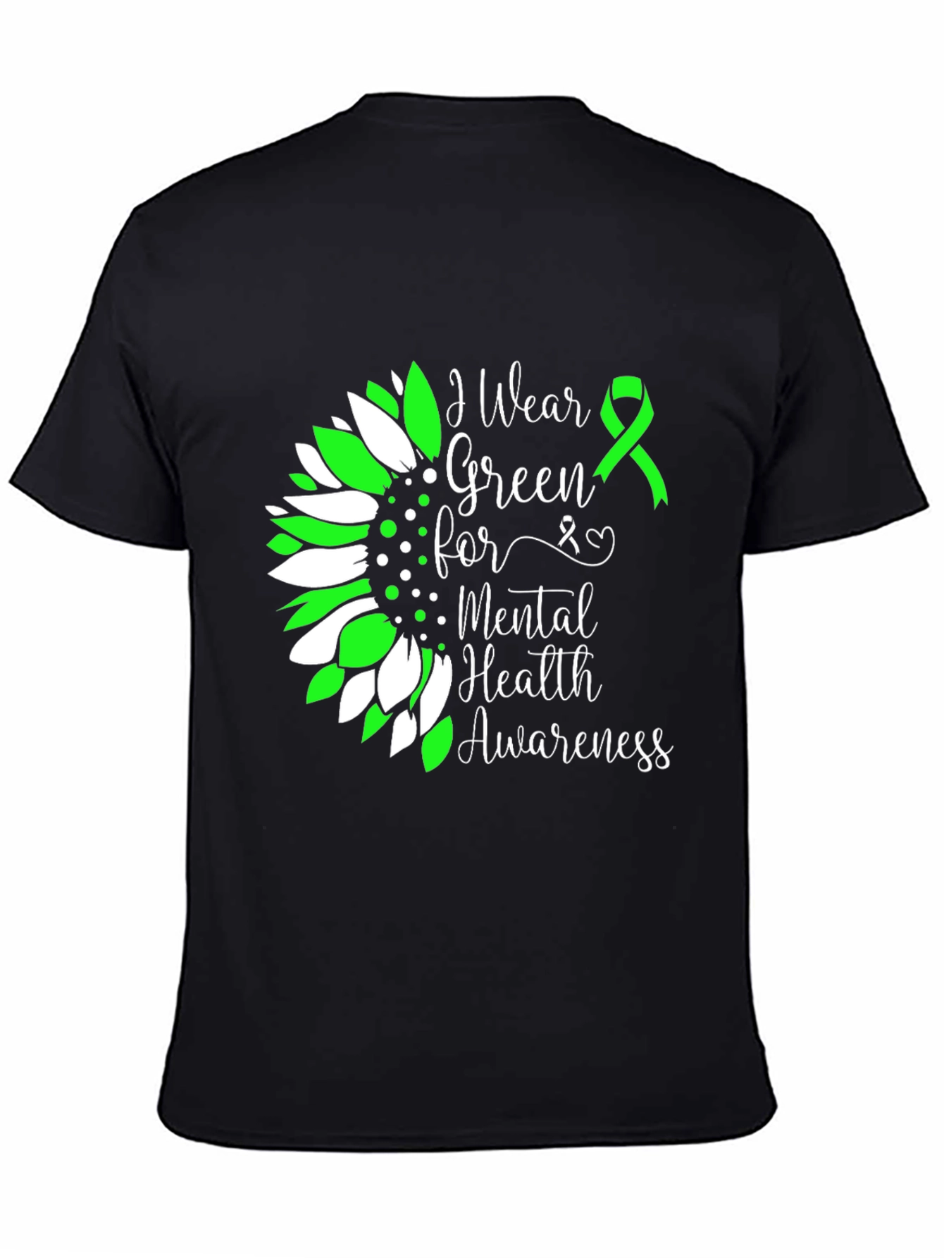Mental Health Awareness T-Shirt Green Ribbon Sunflower - 4