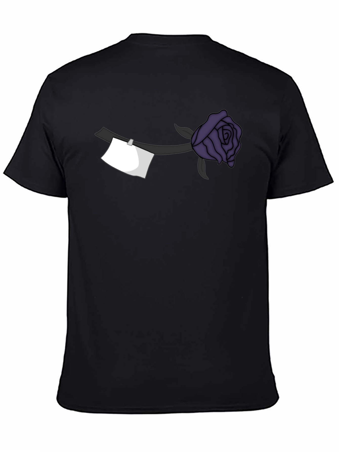 Black Black T-Shirt with Purple Rose and Note Design view 4