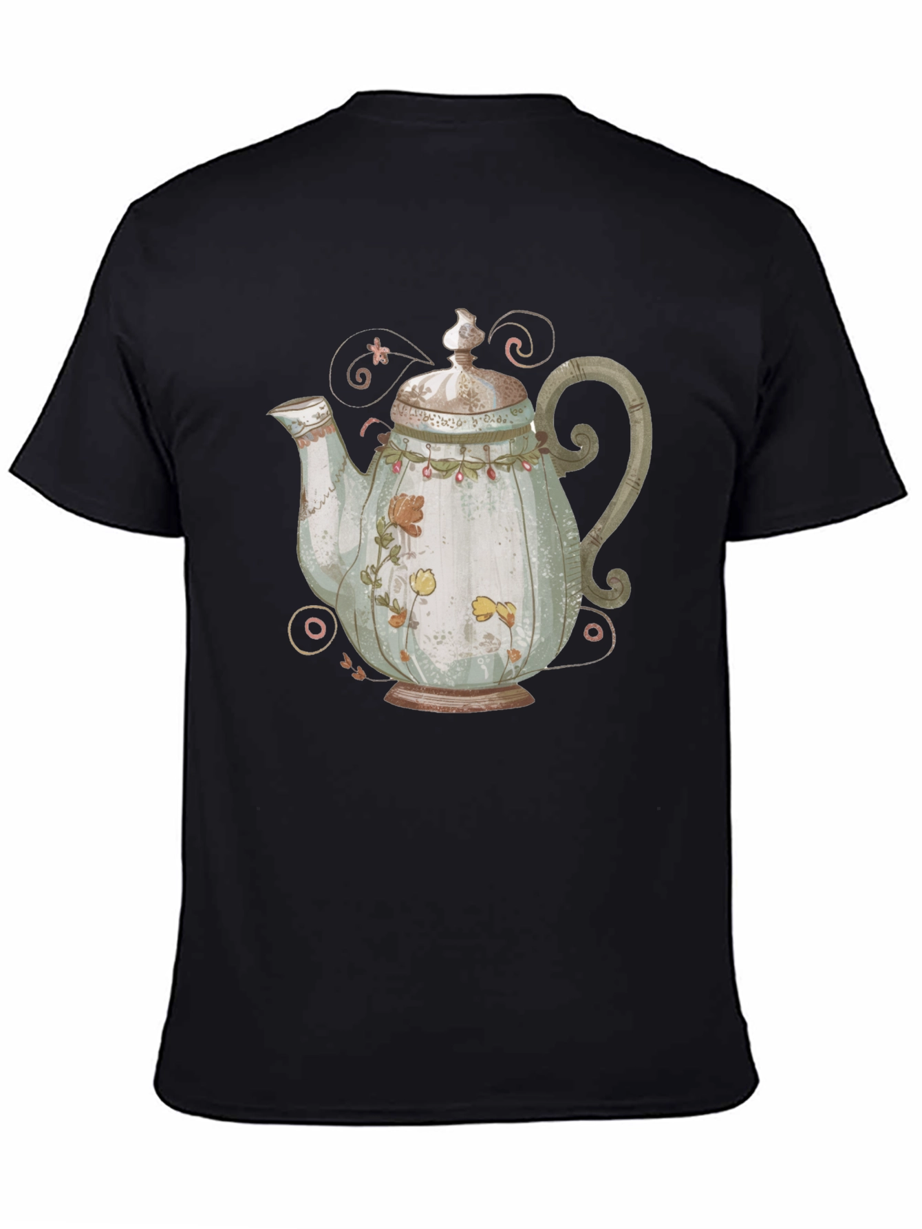 Black Vintage Teapot Graphic Tee - Quirky Style view 4