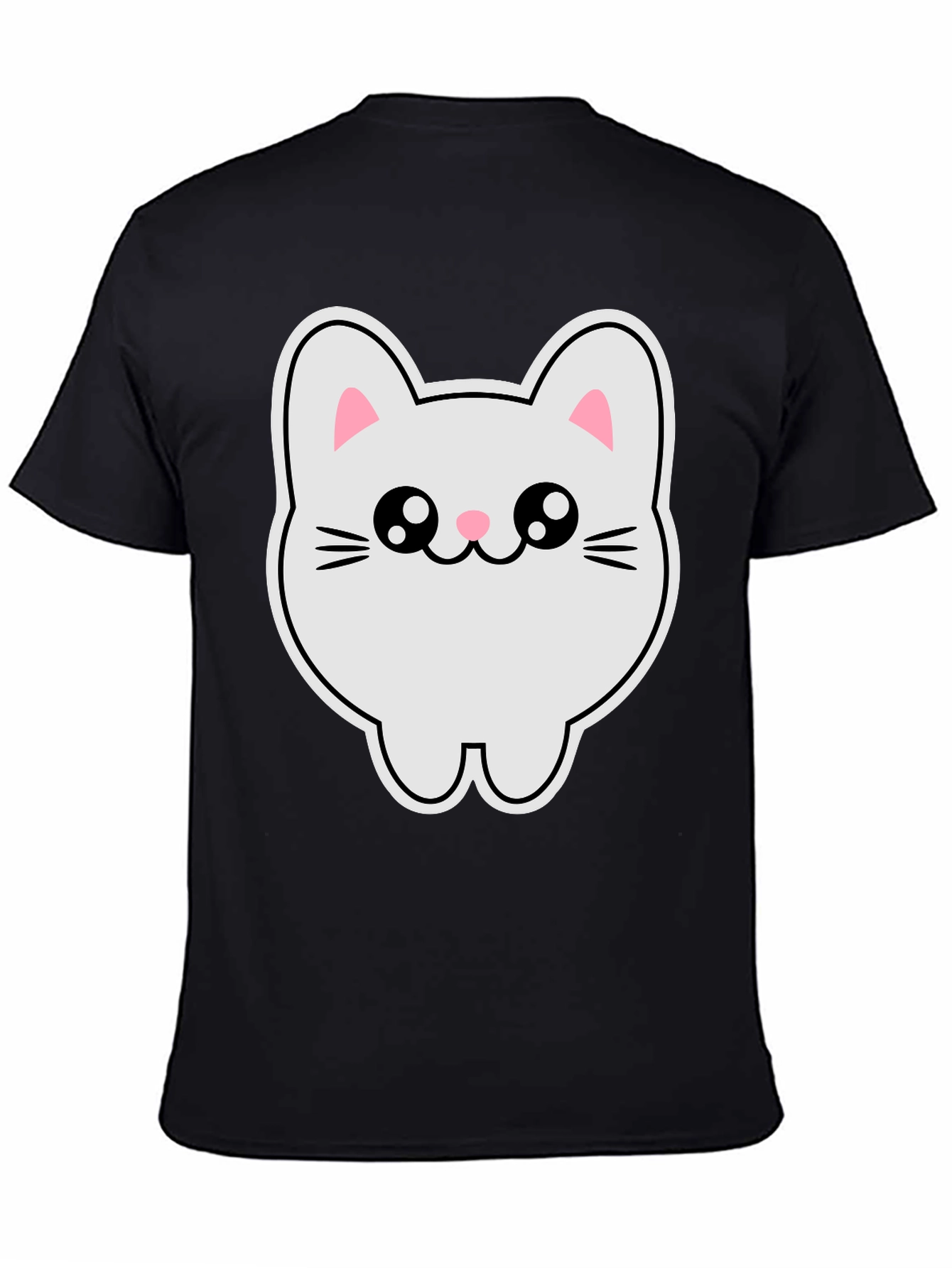 Black Cute Kawaii Cat T-Shirt - Black Cotton Tee view 4