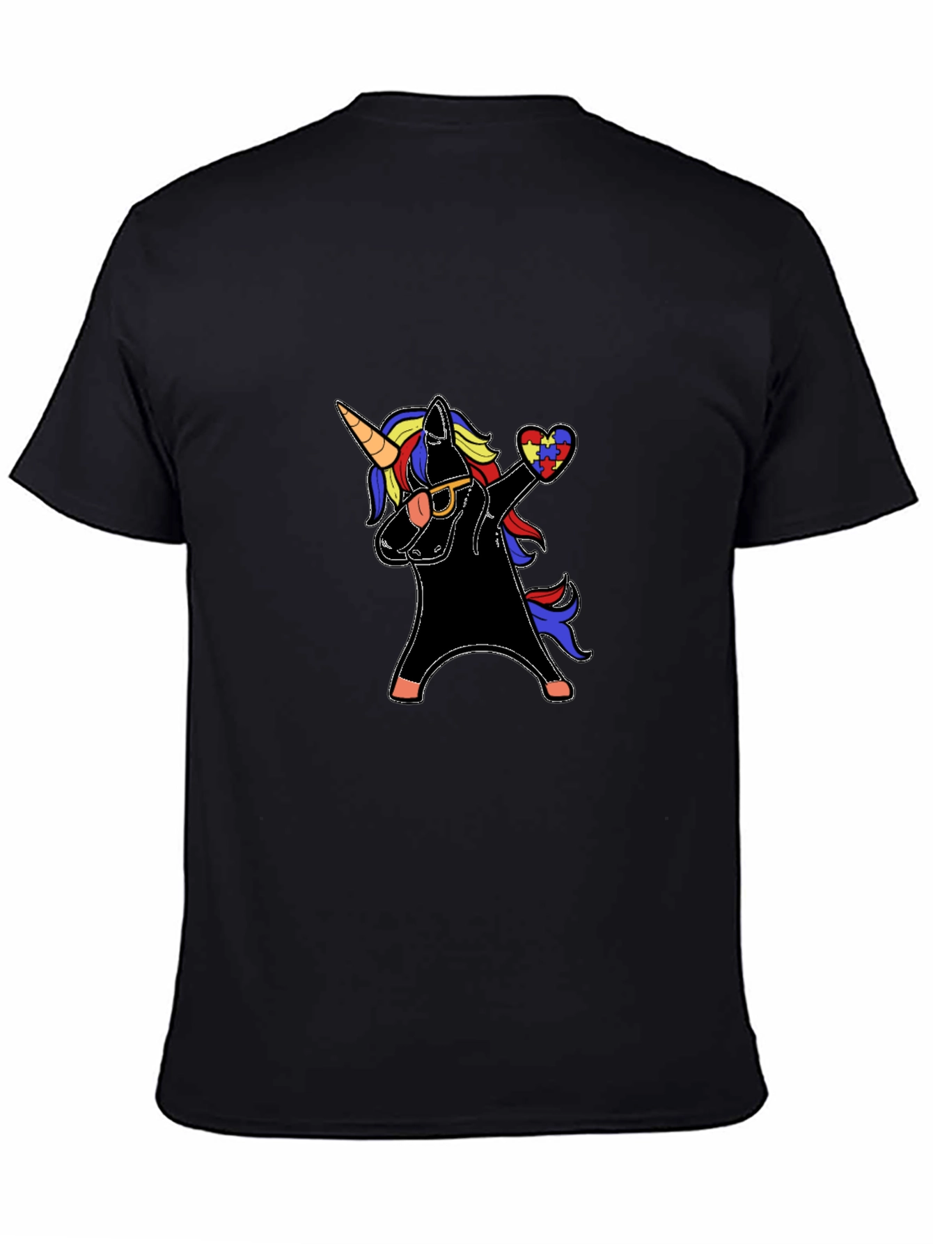 Black Unicorn Autism Awareness Dabbing T-Shirt view 4