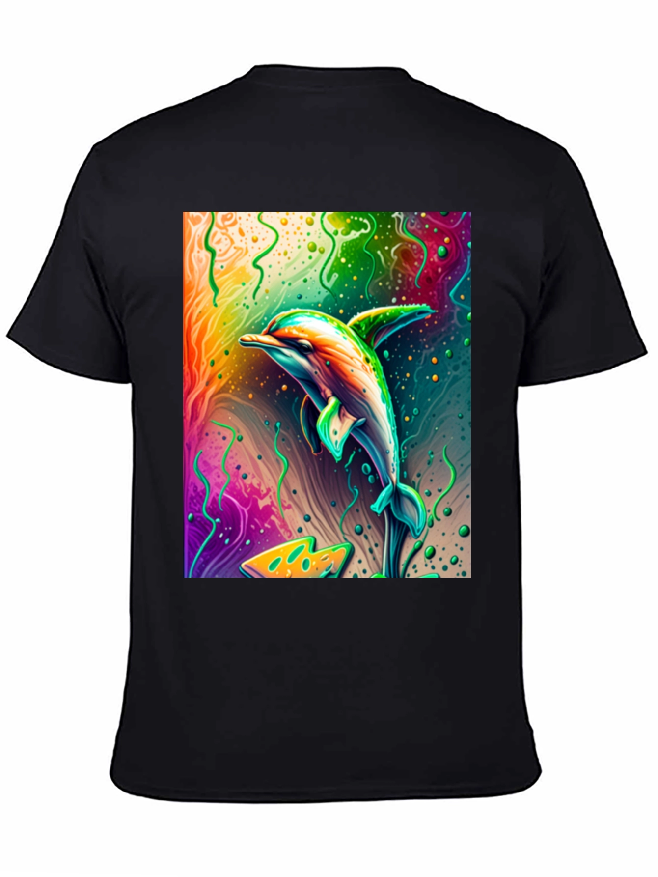 Black Vivid Dolphin Graphic T-Shirt - Black Cotton Tee view 4