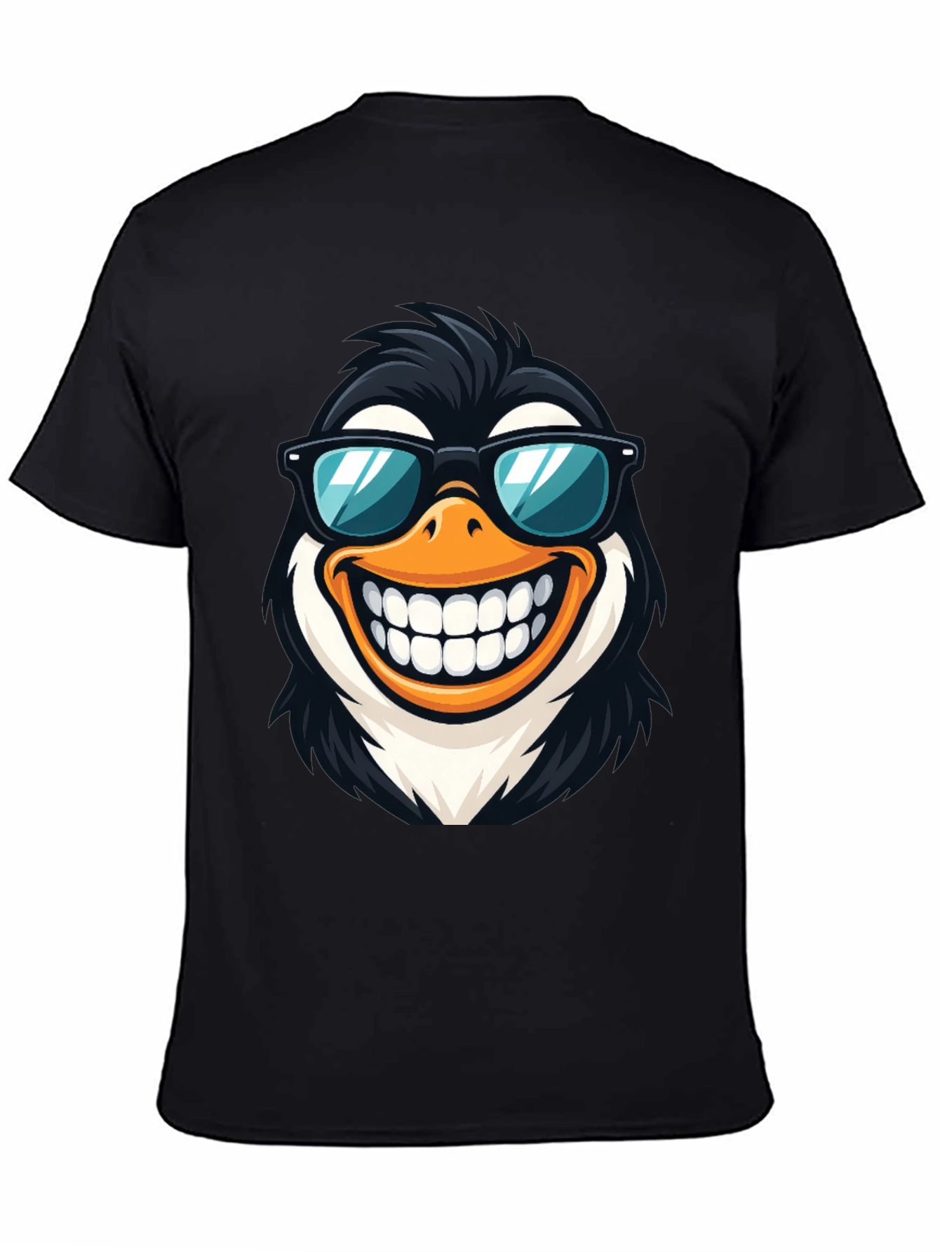 Black Cool Penguin Graphic Tee - Black Cotton T-Shirt view 4