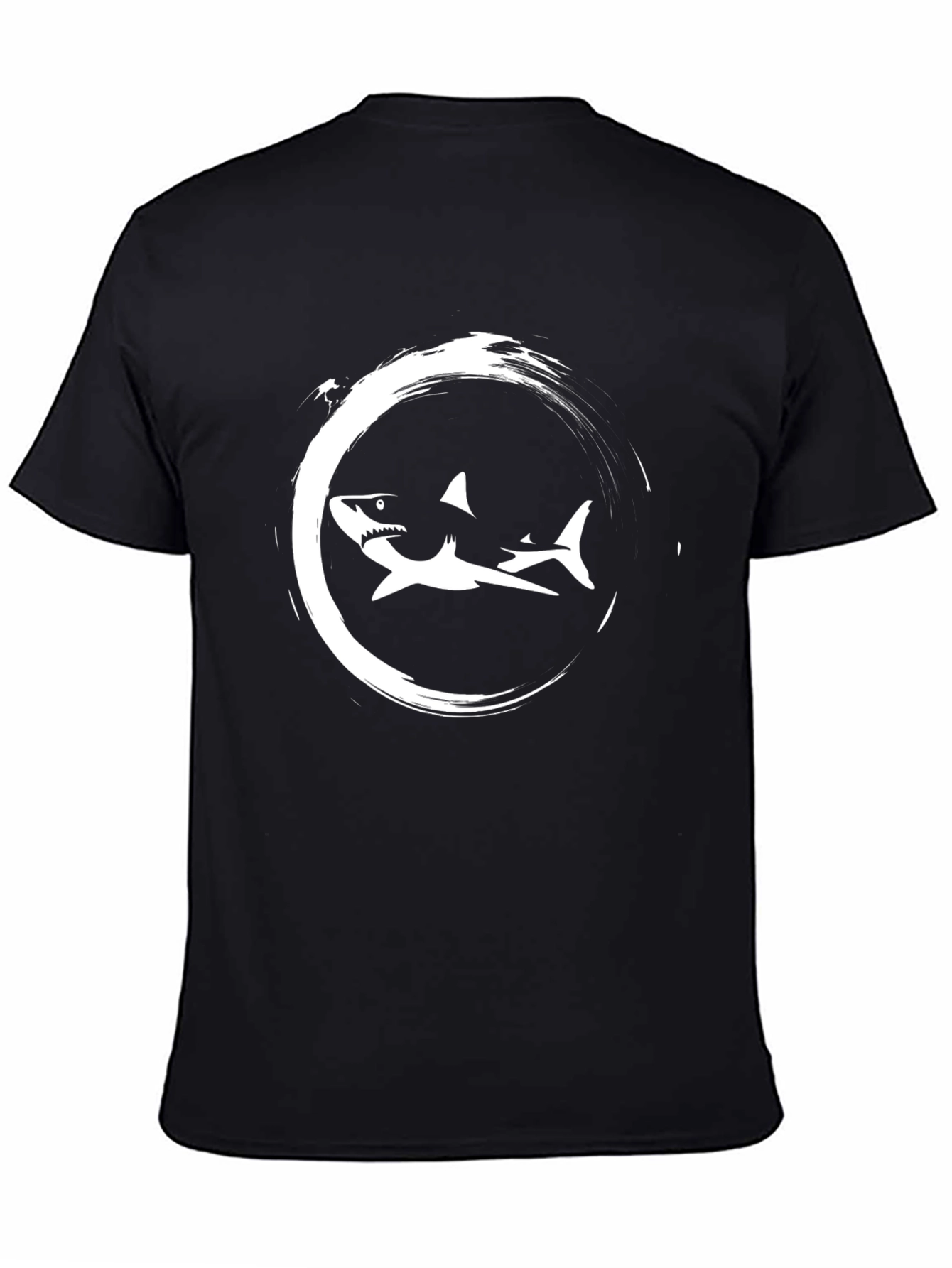 Black Shark Circle Graphic Print Black T-Shirt view 4