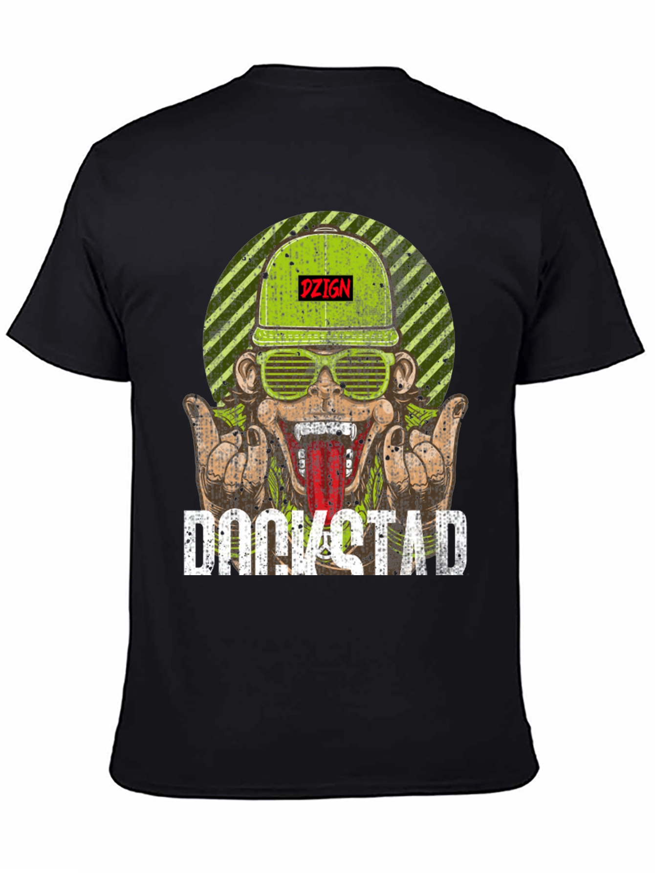 Black DZIGN Rockstad Monkey Graphic T-Shirt view 4