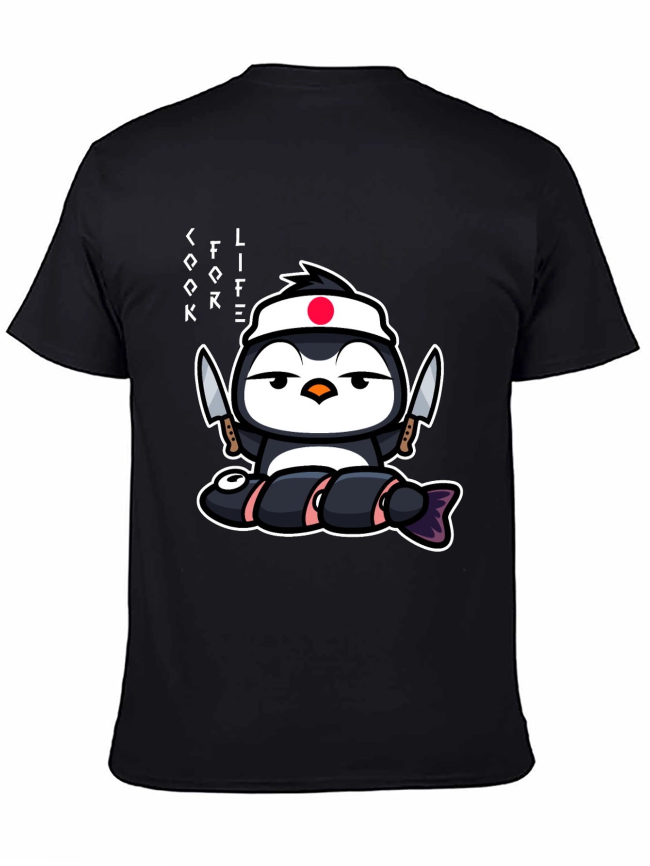 Black Sushi Chef Penguin T-Shirt - Cook Life view 4