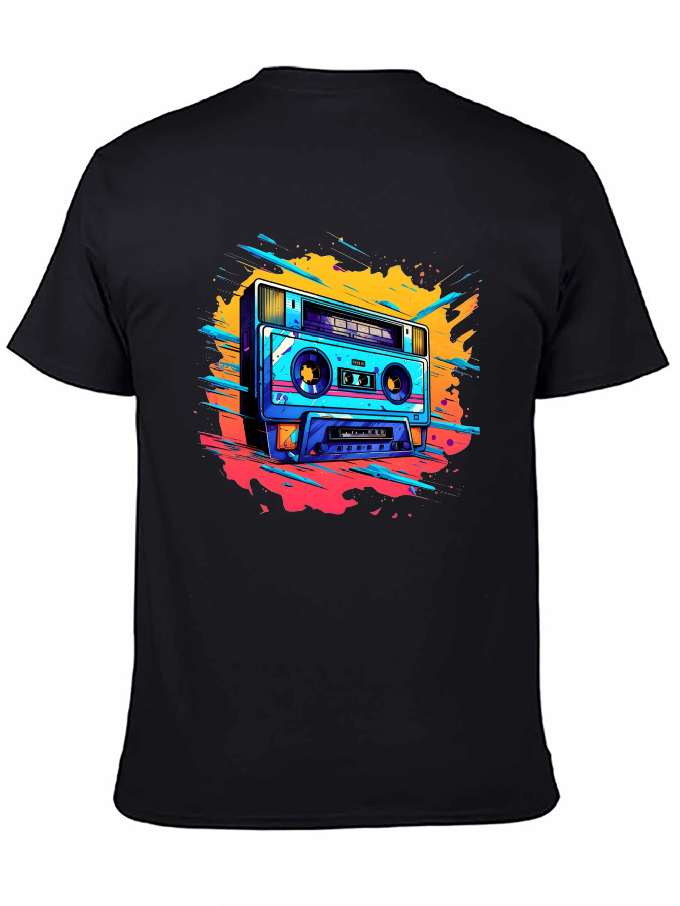 Black Retro Boombox Graphic Tee - Black Cotton T-Shirt view 4