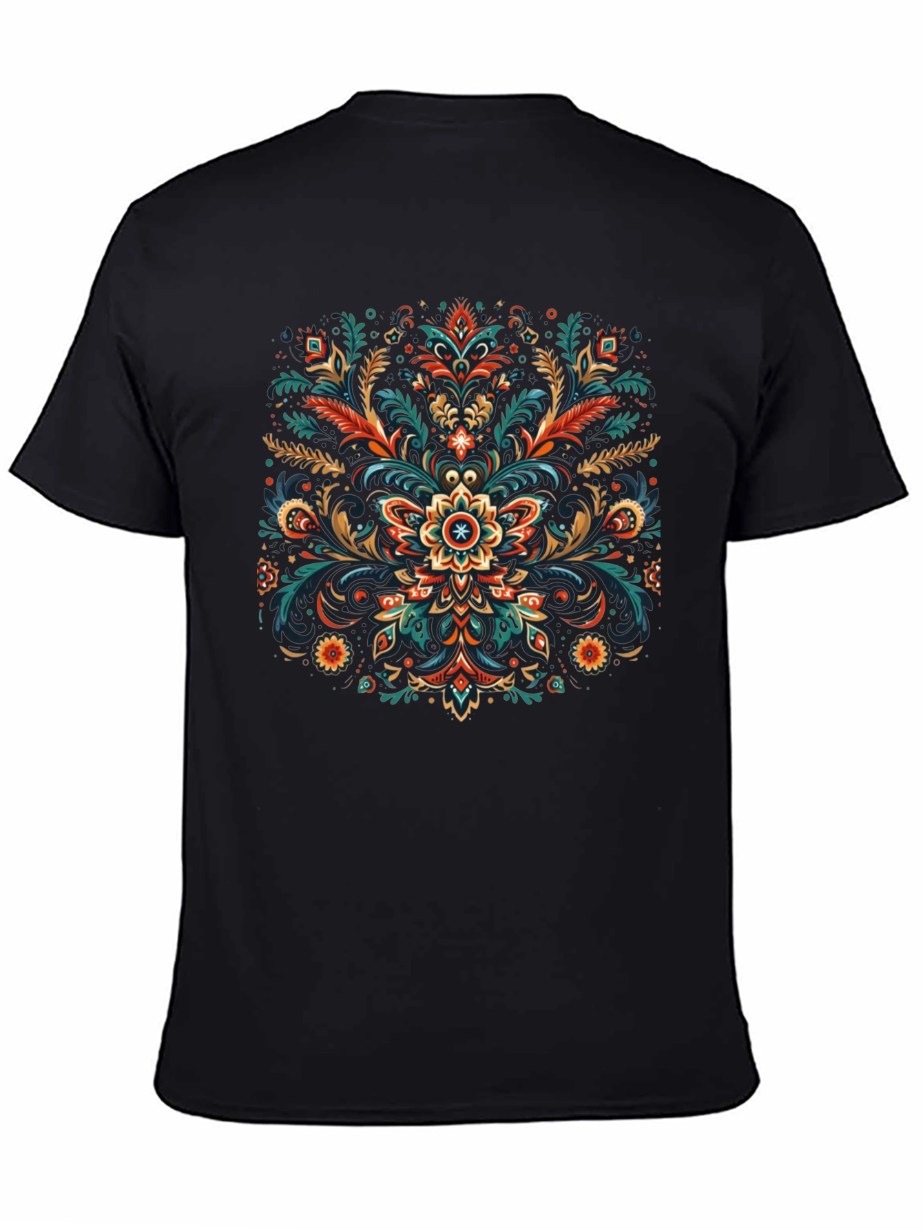 Ornate Floral Graphic Black T-Shirt - 4