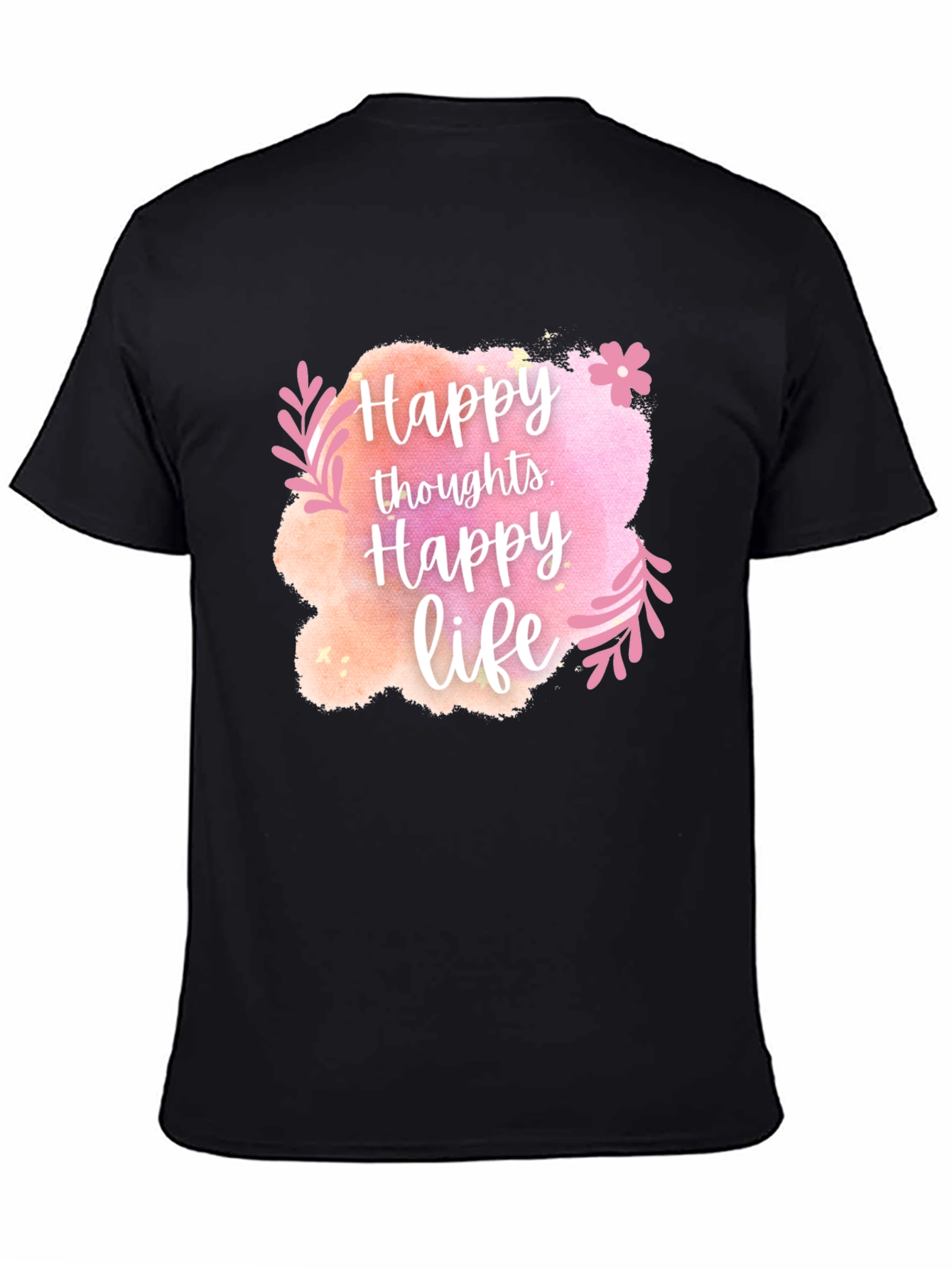 Black Happy Thoughts, Happy Life Graphic Tee view 4
