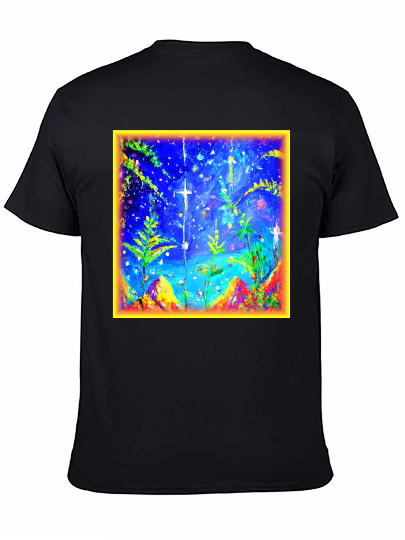 Black Abstract Art Graphic Tee - Men's Black Cotton T-Shirt view 4